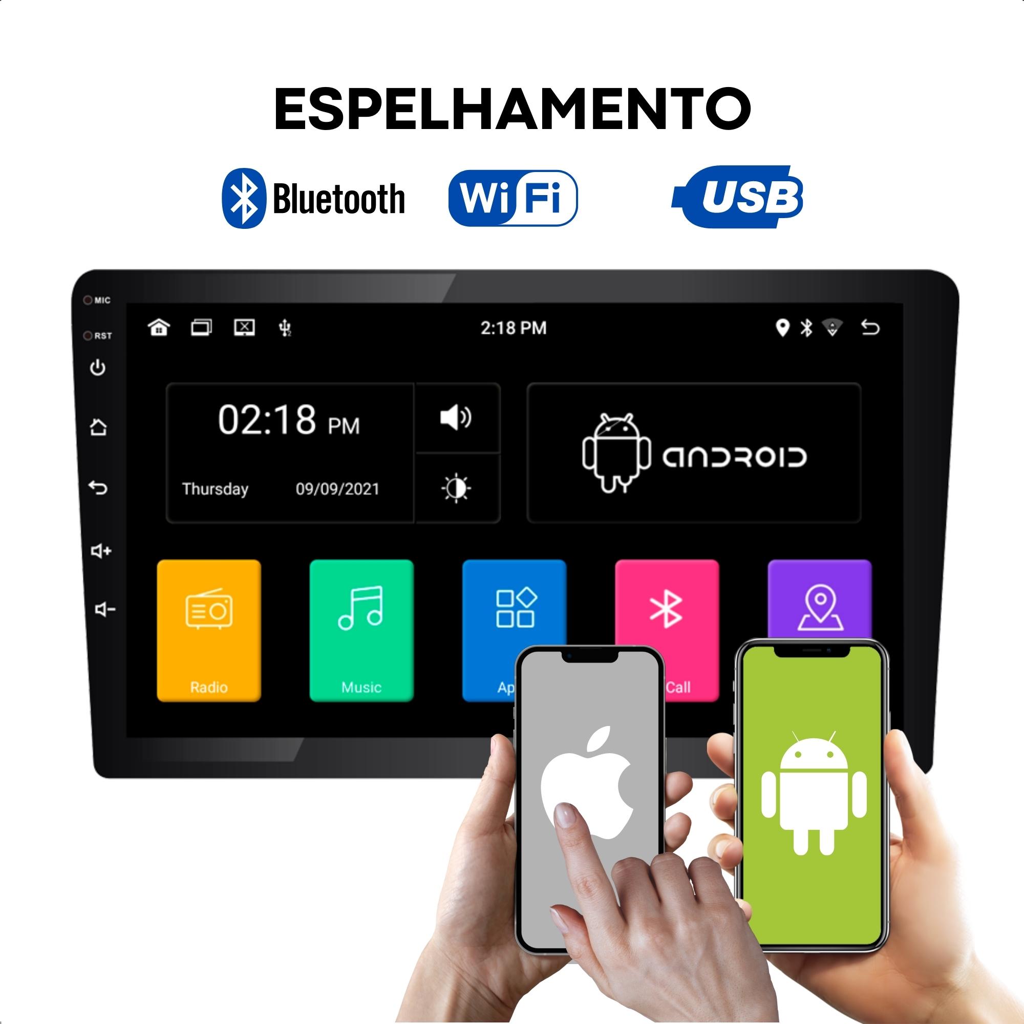 COMP Multimídia Roadstar Android 2 Din 9" + Chicotes + Câmera Ré + Moldura Prata Gol/Saveiro/Voyage