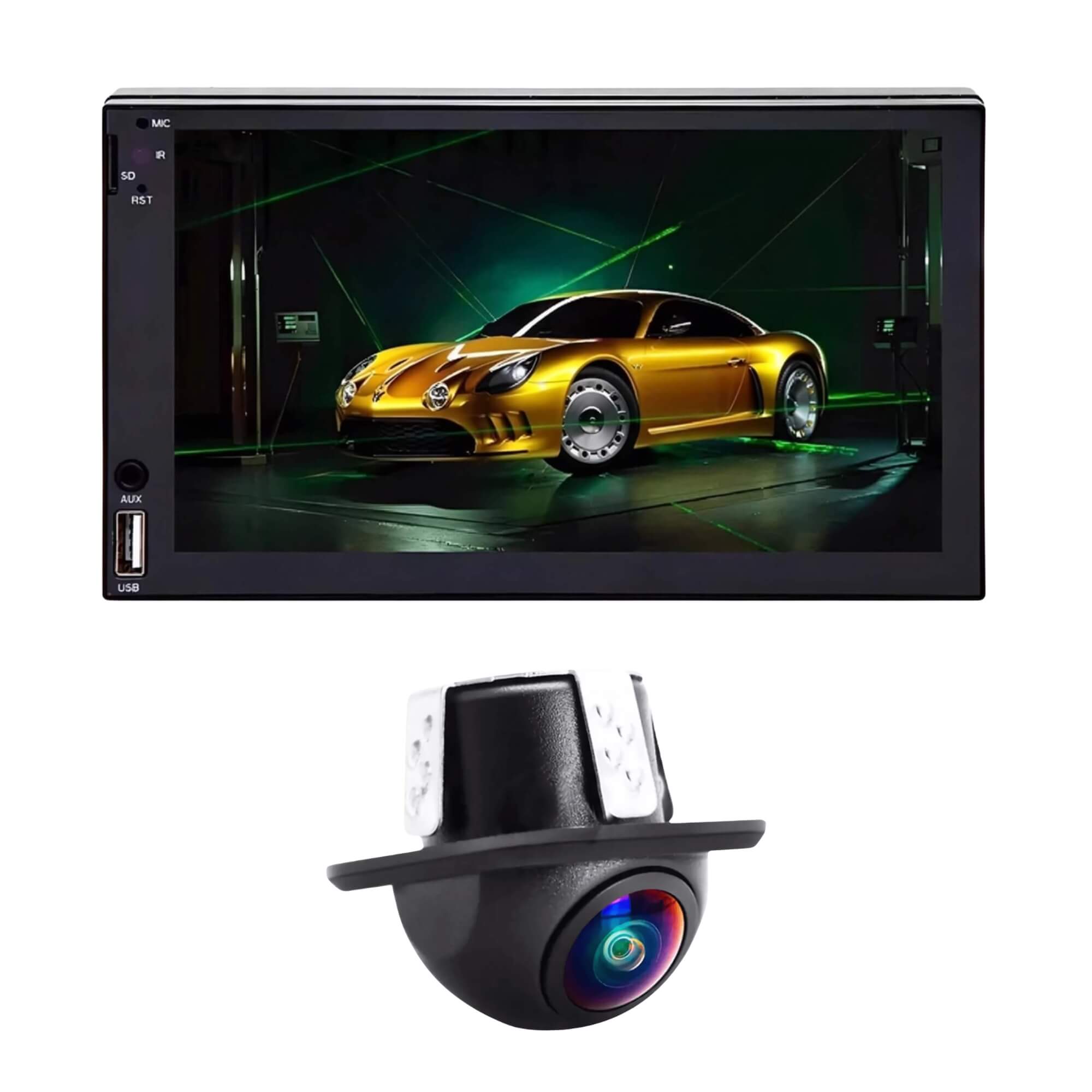 Kit Central Multimídia MP5 1din 7" UBS SD Bluethooth Touch + Câmera de Ré 160
