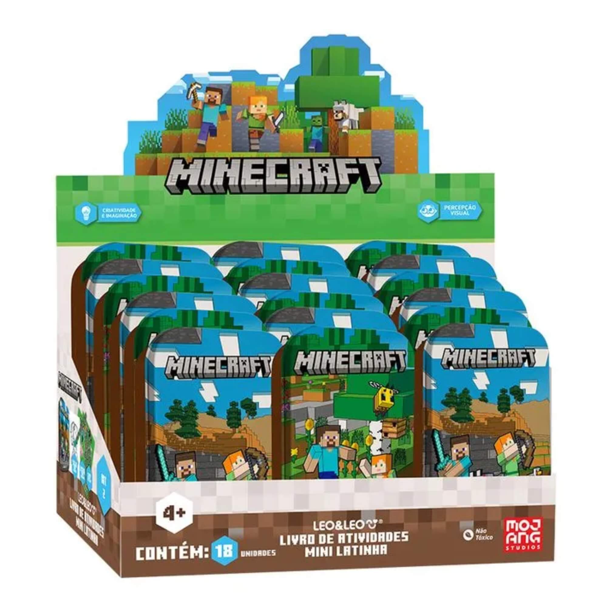 Display com 18 unidades de Livros de Atividades Mini Latinha Minecraft Leo&Leo Leonora - 10650