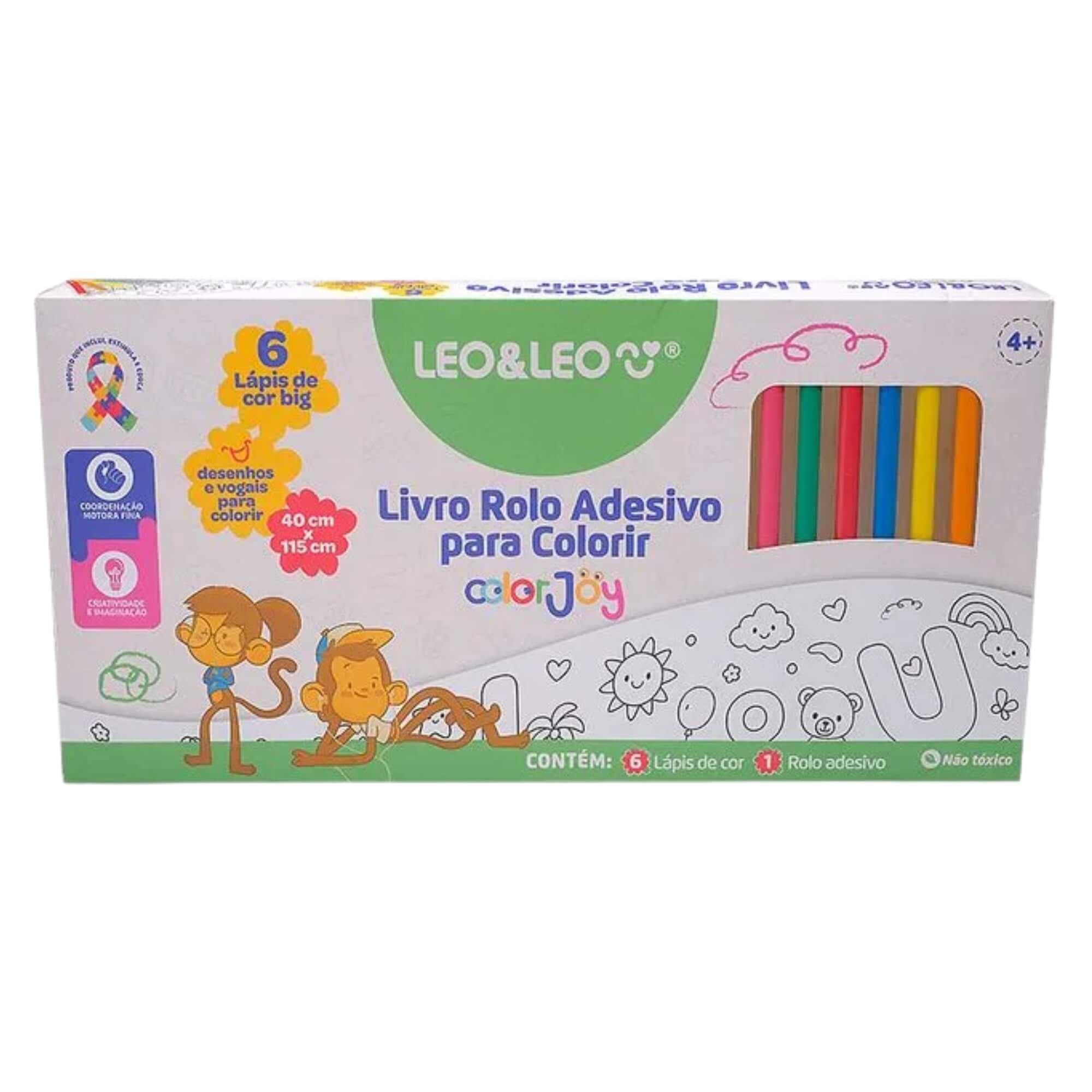 Livro de Rolo Adesivo para Colorir Educativo Color Joy com Lápis Caixa Leo&Leo Leonora - 10829