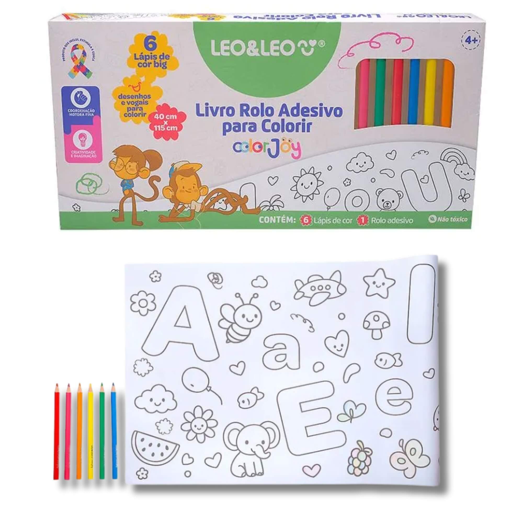 Livro de Rolo Adesivo para Colorir Educativo Color Joy com Lápis Caixa Leo&Leo Leonora - 10829