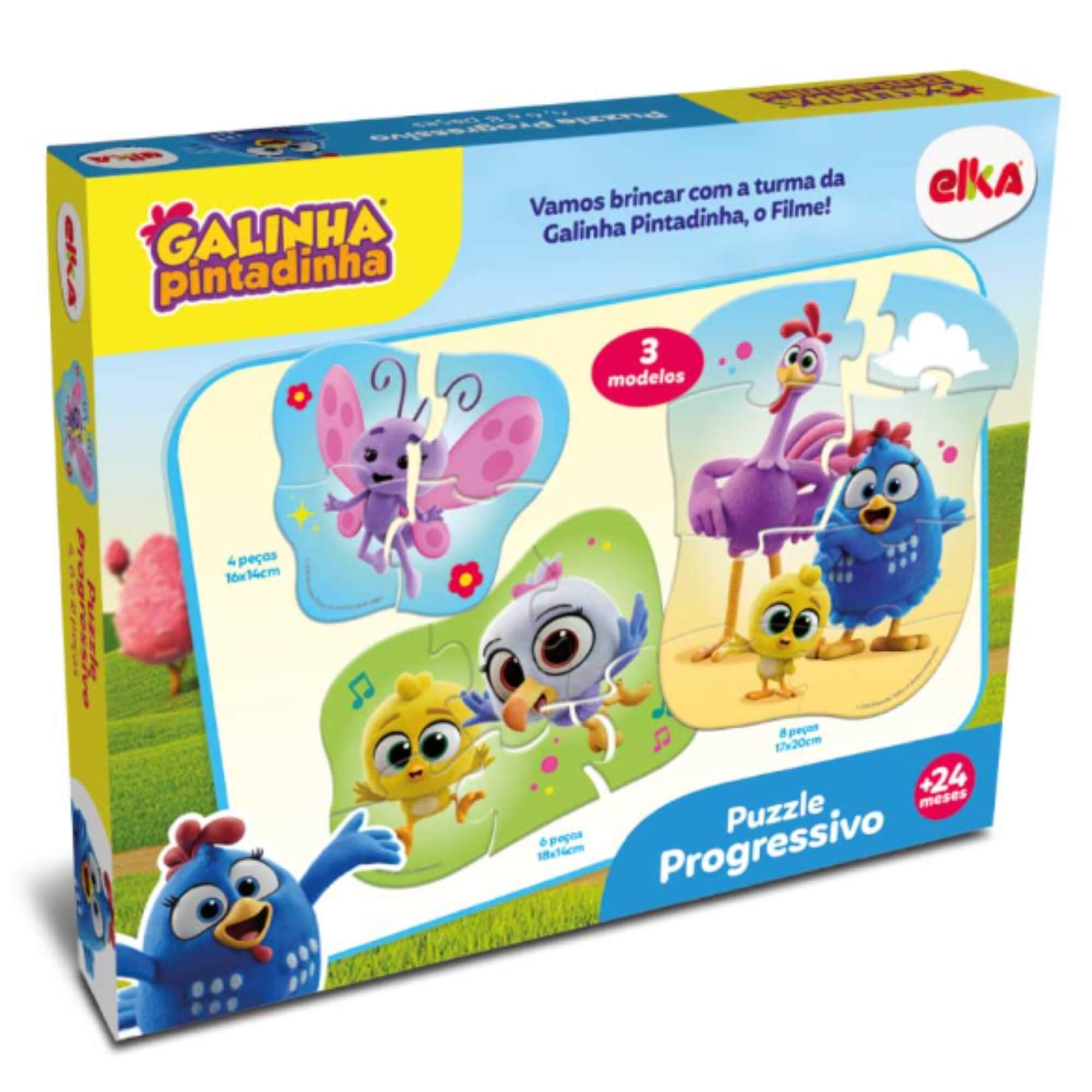 Puzzle Progressivo Galinha Pintadinha 4, 6 e 8 Peças Elka - 1344