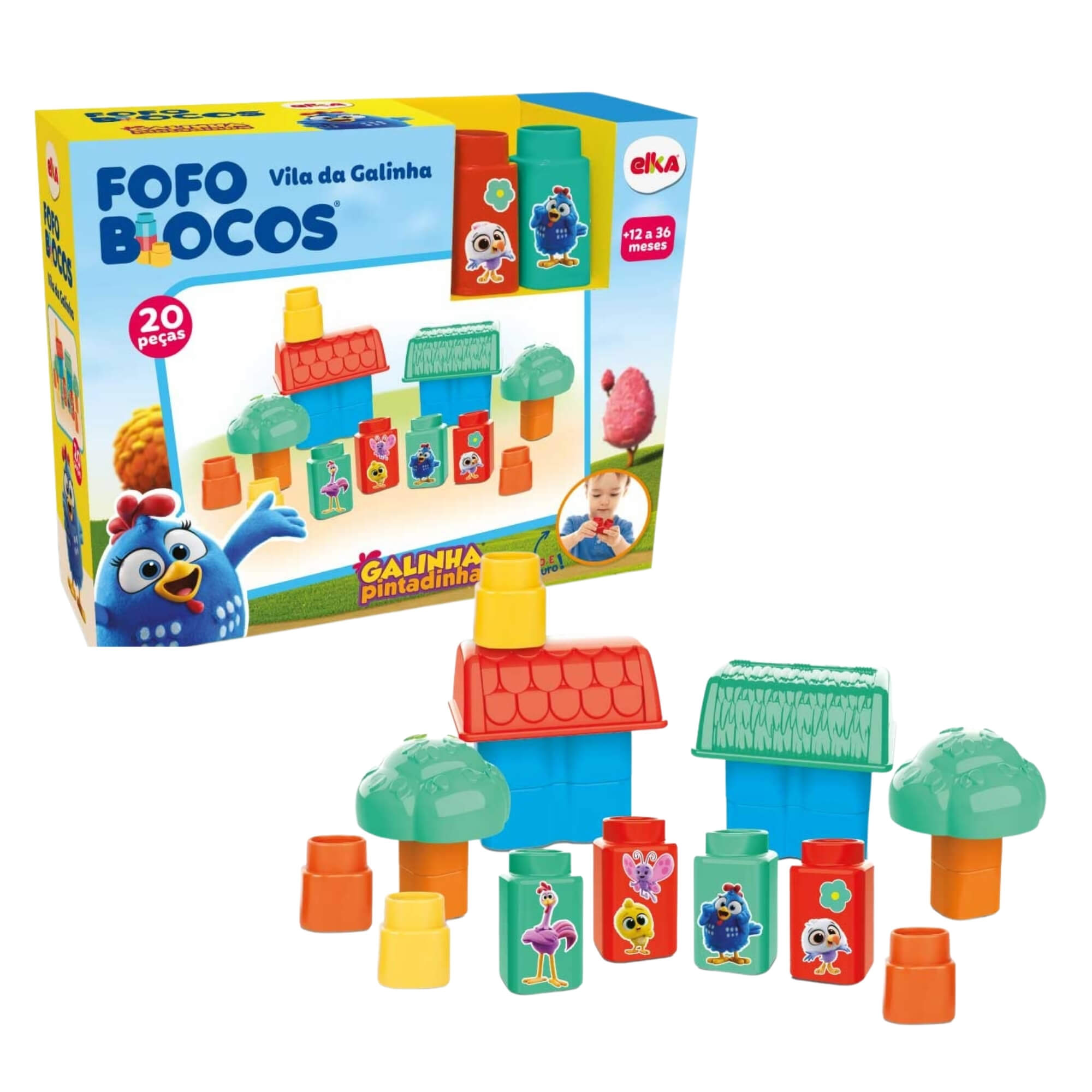 Brinquedo Fofo Blocos 20 peças Vila da Galinha Pintadinha Elka - 1353