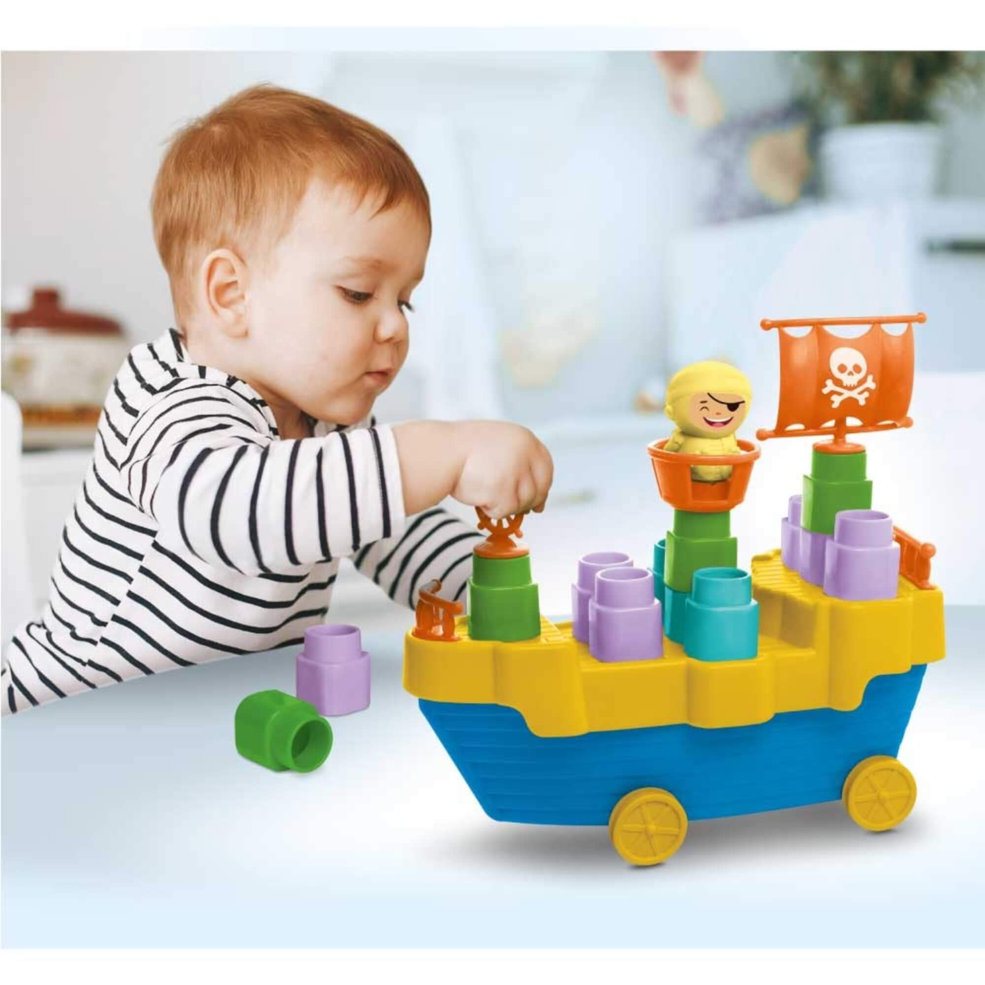 Brinquedo Didático Fofo Blocos Navio Pirata 12 peças Elka - 1365