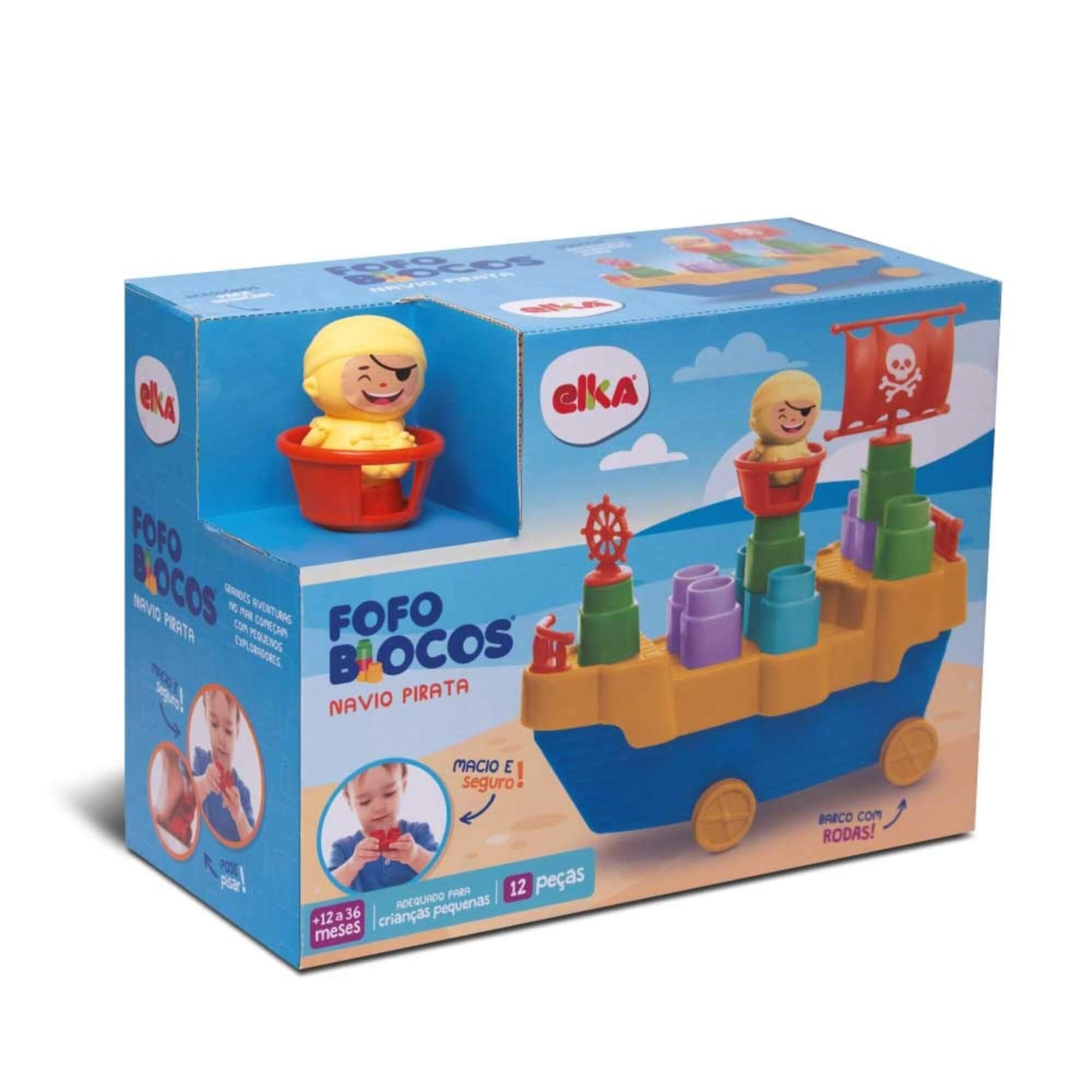 Brinquedo Didático Fofo Blocos Navio Pirata 12 peças Elka - 1365