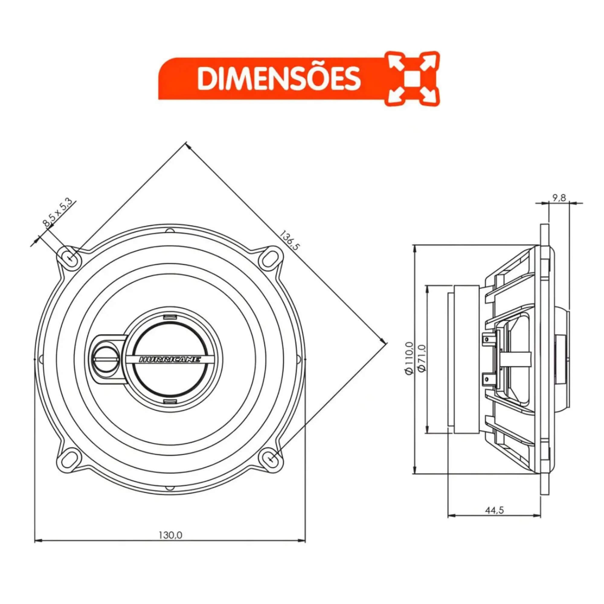 Par de Alto Falantes Triaxial A5 T  5" 120W RMS 4Ohms Hurricane - AF10000313
