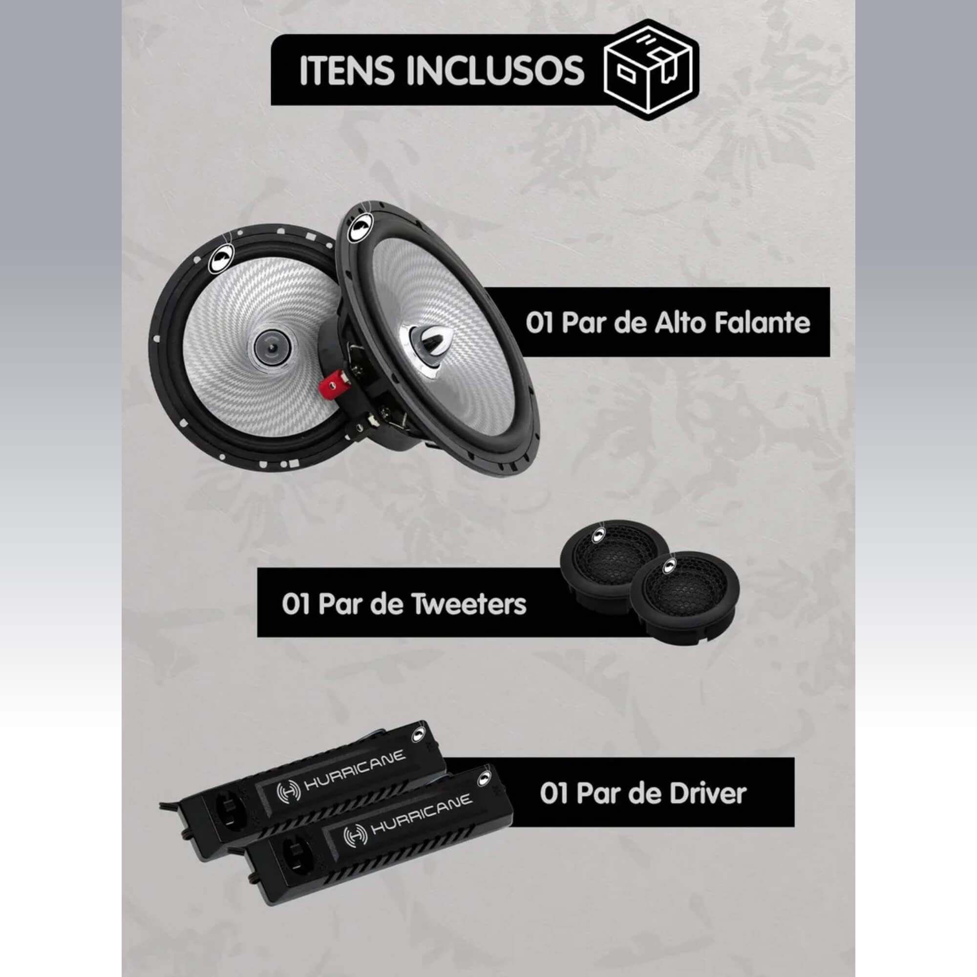 Kit Alto Falantes 2 Vias 6.2 250W Rms 4Ohms Hurricane - AF10000294