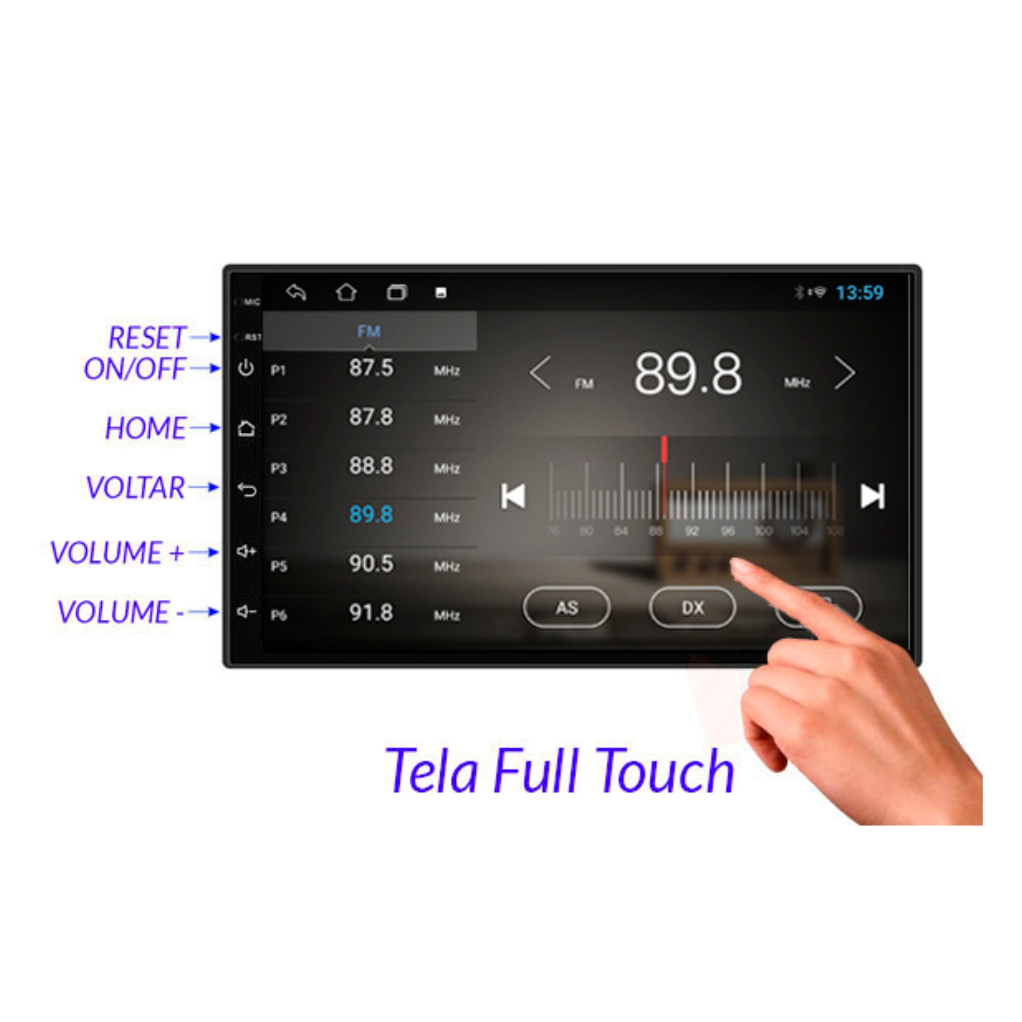 Multimídia Android 2+32GB Carplay Tela de Vidro 7" Full Touch com IPS Roadstar - RS718BR MI