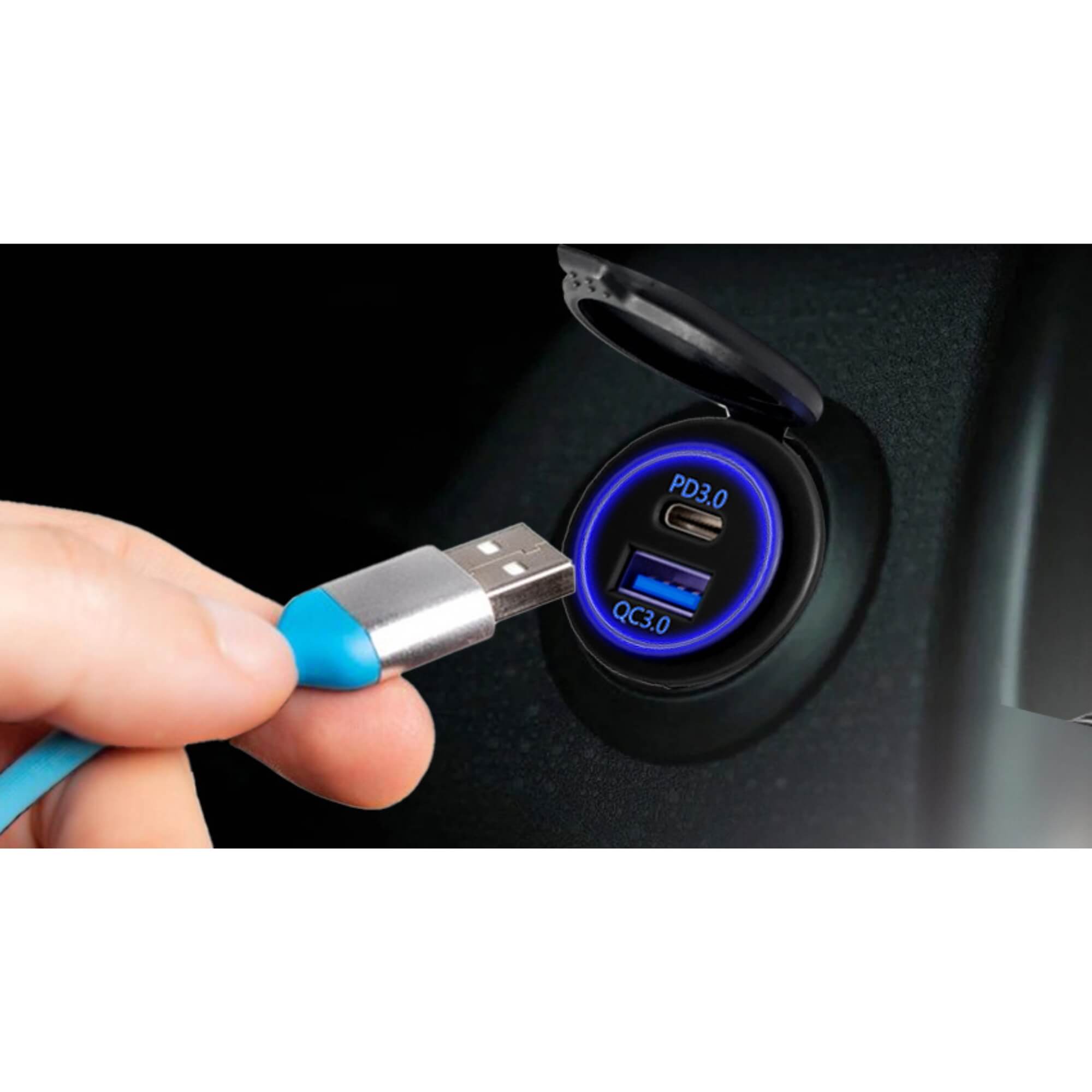 Carregador de Celular Tomada USB Veicular com USB 3.1A + USB C Roadstar - RS107-3UBR MI