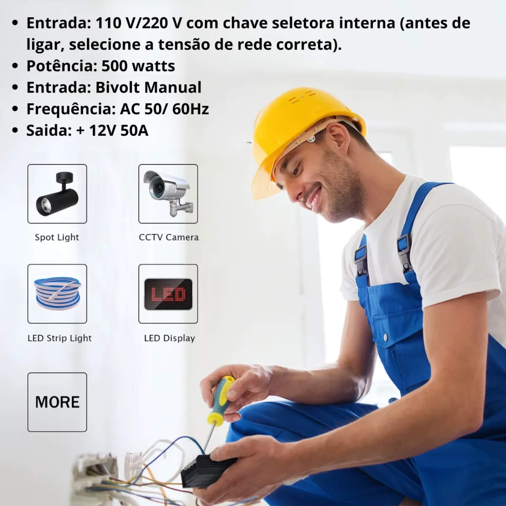 Fonte Chaveada 12V 50A 500W Roadstar - RS1250A F 400 W MI