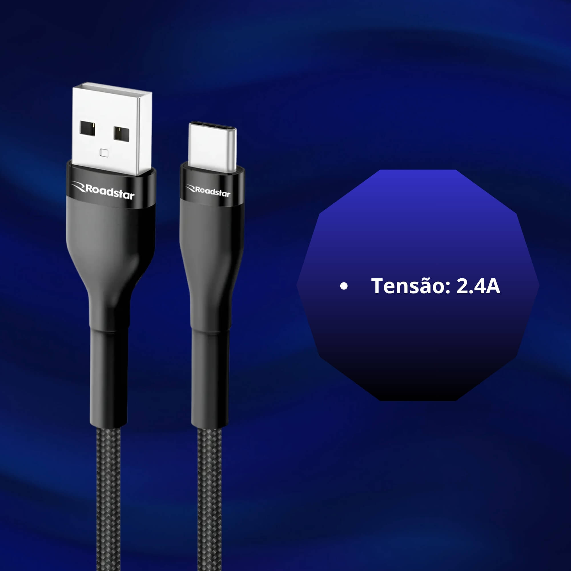 Cabo de Carregamento USB-A / USB-C cor Preto Roadstar - RS-BK1.2BR A-C MI