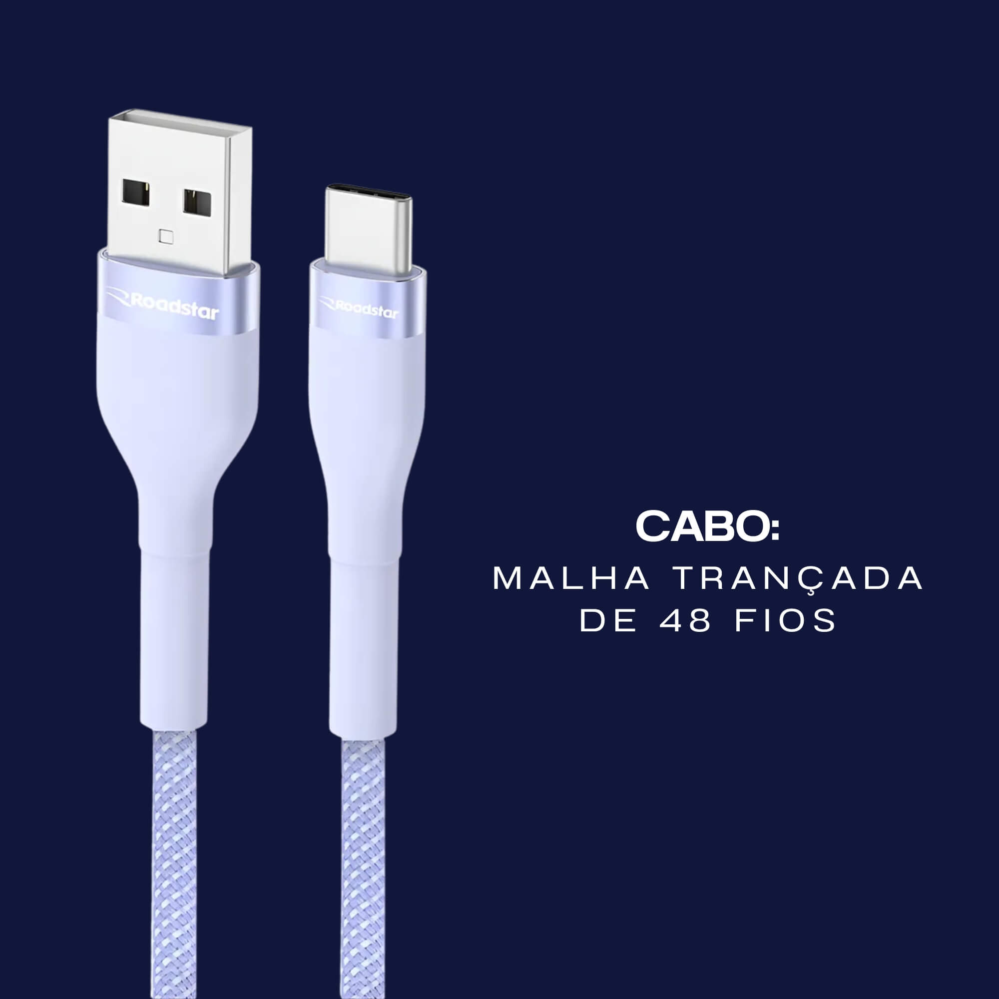 Cabo de Carregamento USB-A para USB-C na cor Branca Roadstar - RS-W1.2BR A-C MI