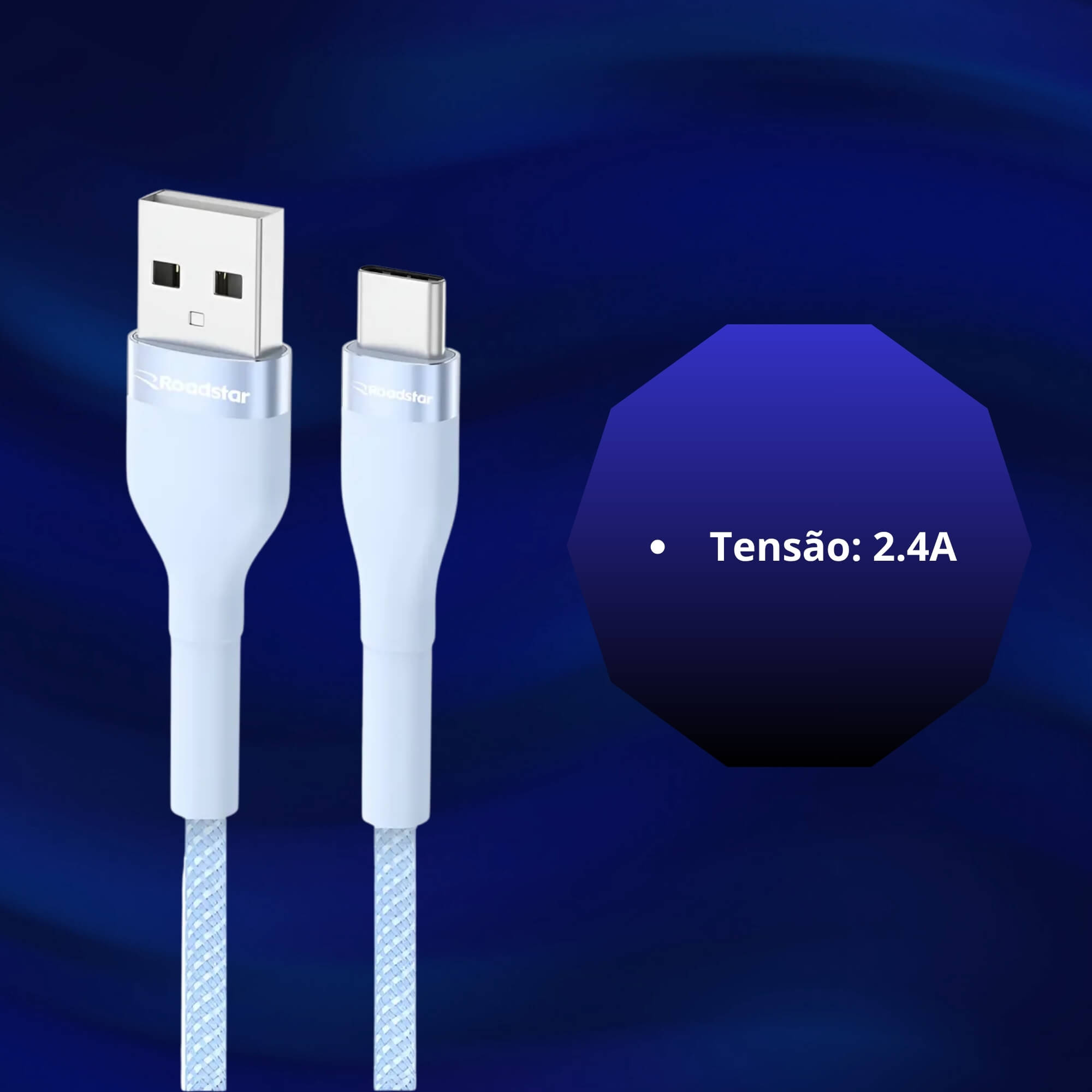 Cabo de Carregamento USB-A / USB-C cor Azul Roadstar - RS-B1.2BR A-C MI