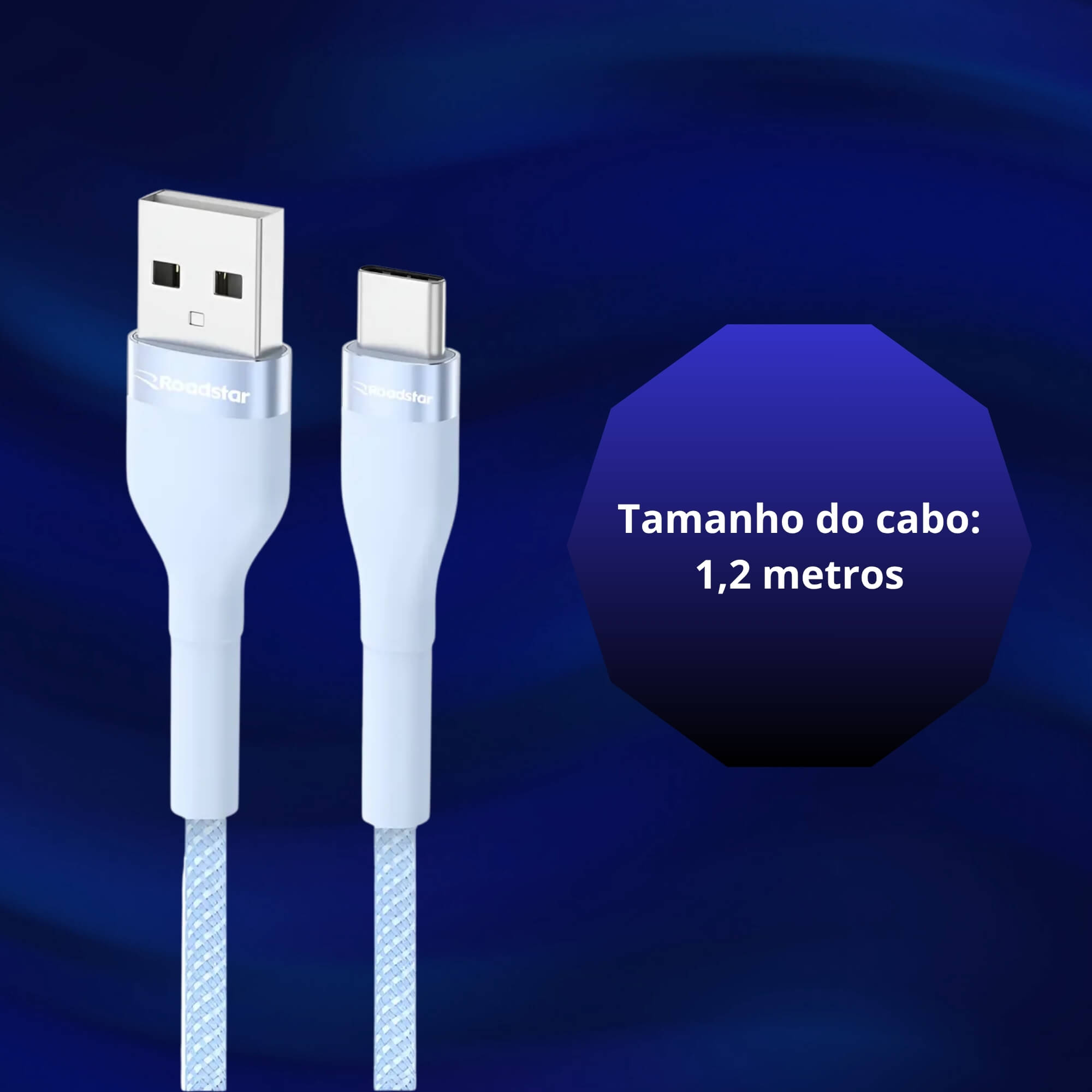Cabo de Carregamento USB-A / USB-C cor Azul Roadstar - RS-B1.2BR A-C MI