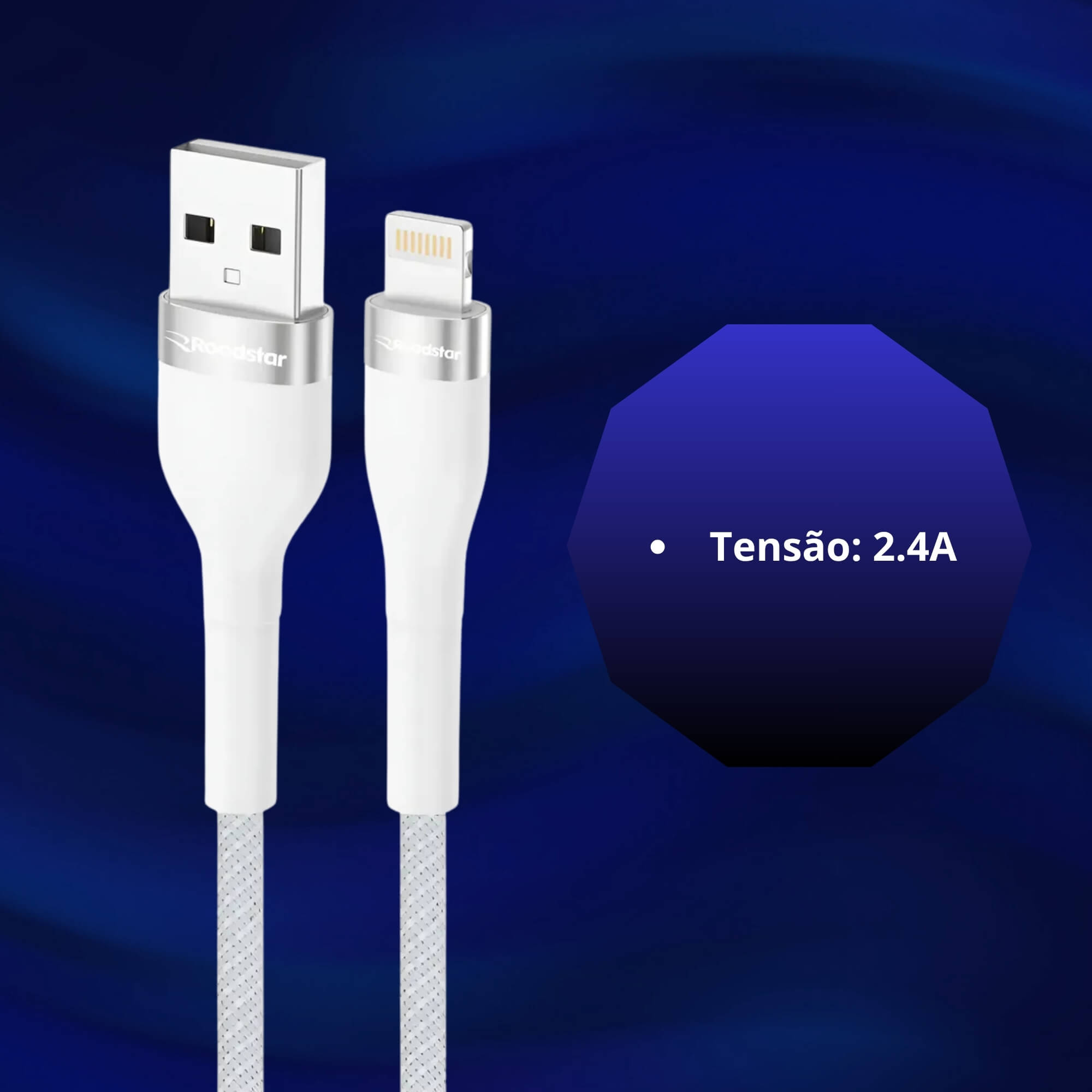 Cabo de Carregamento USB-A / Lighning cor Branco Roadstar - RS-W1.2BR A-L MI