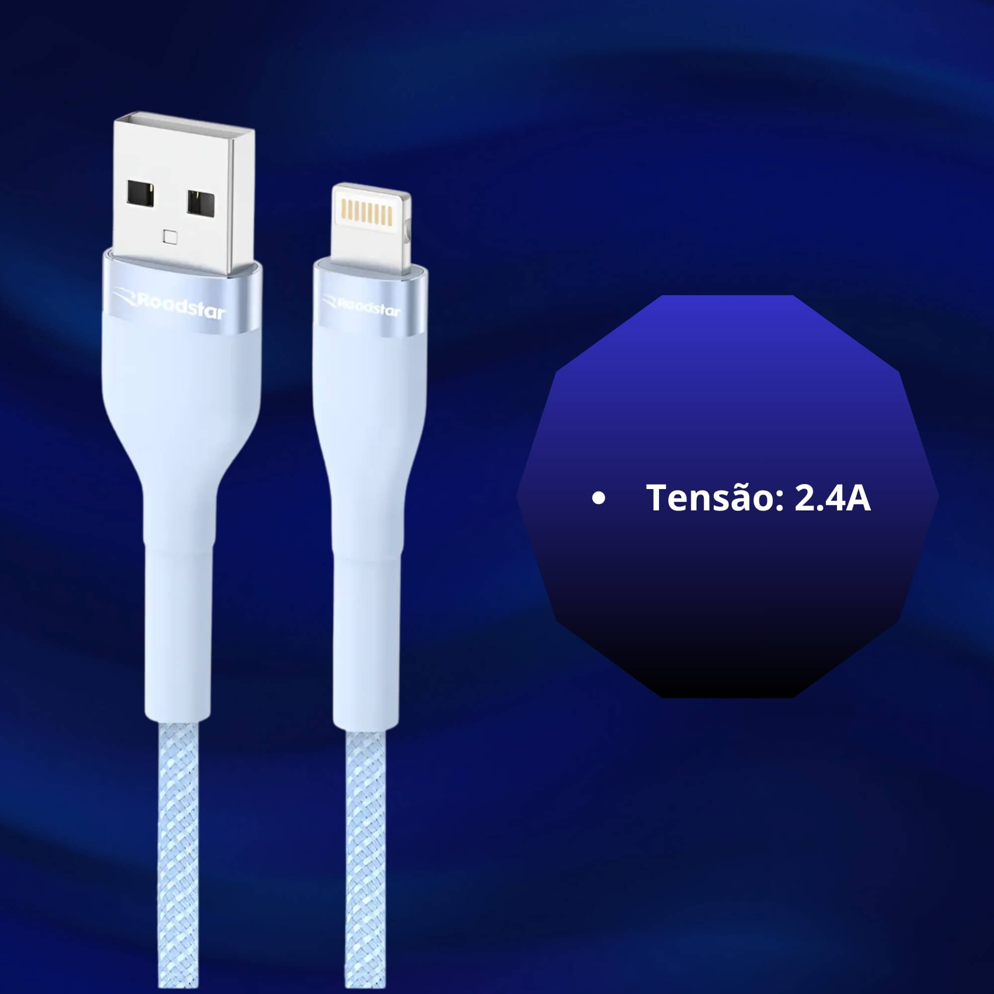 Cabo de Carregamento USB-A / Lighning cor Azul Roadstar - RS-B1.2BR A-L MI