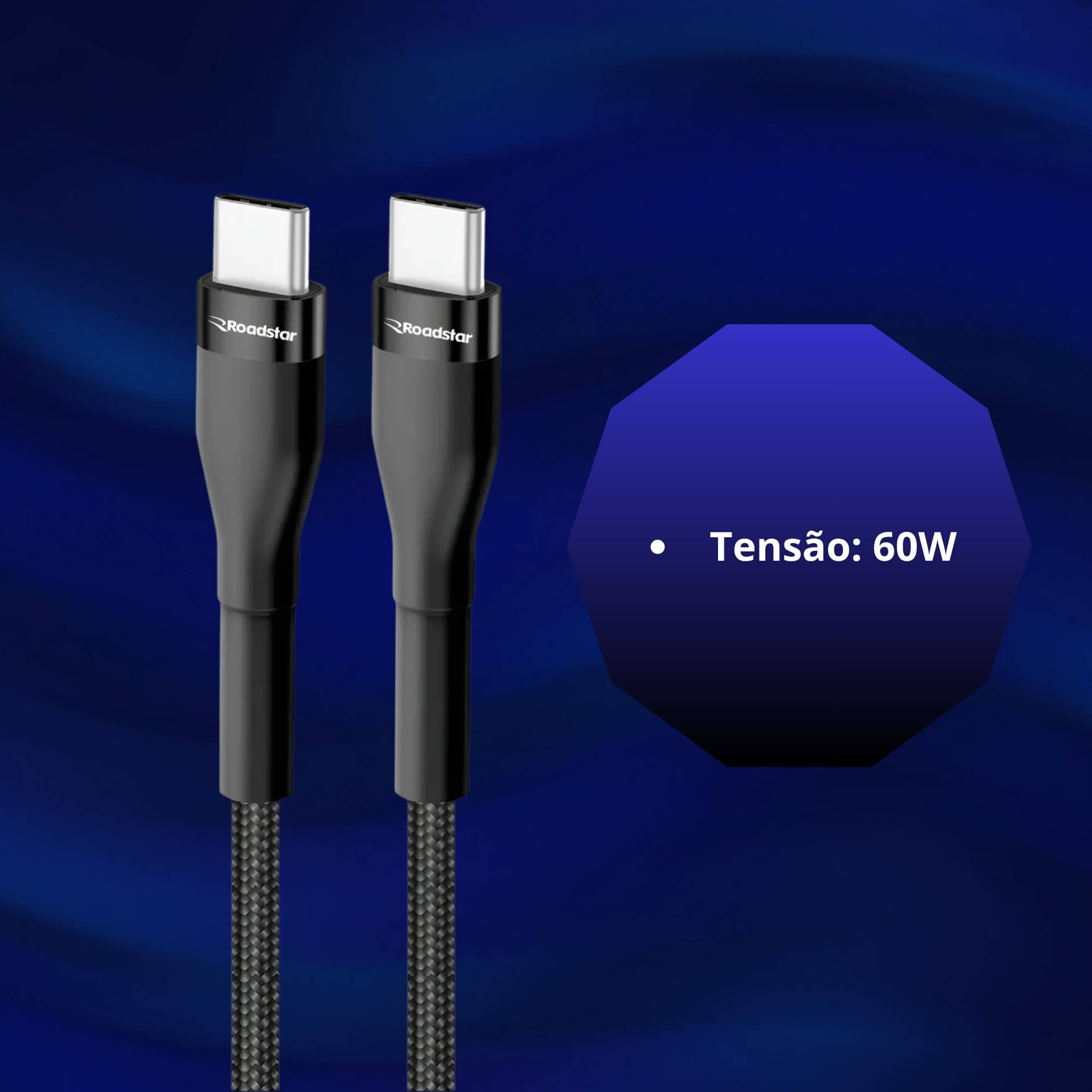 Cabo de Carregamento USB-C / USB-C cor Preta Roadstar - RS-BK1.2BR C-C MI
