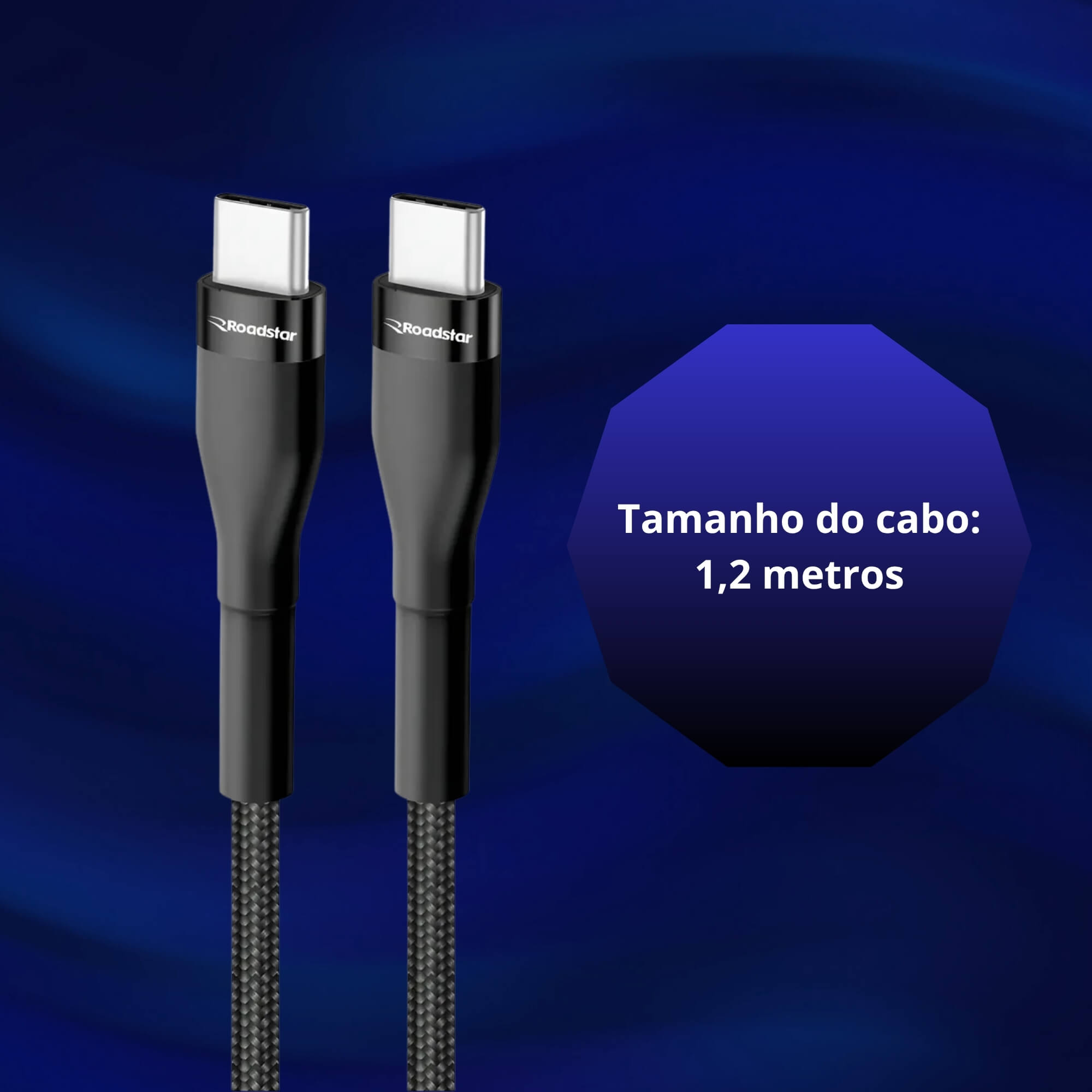 Cabo de Carregamento USB-C / USB-C cor Preta Roadstar - RS-BK1.2BR C-C MI