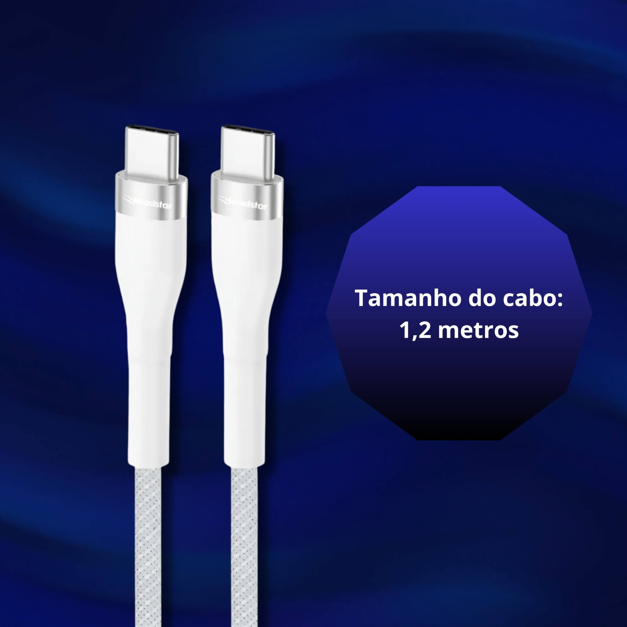 Cabo de Carregamento USB-C / USB-C cor Branca Roadstar - RS-W1.2BR C-C MI