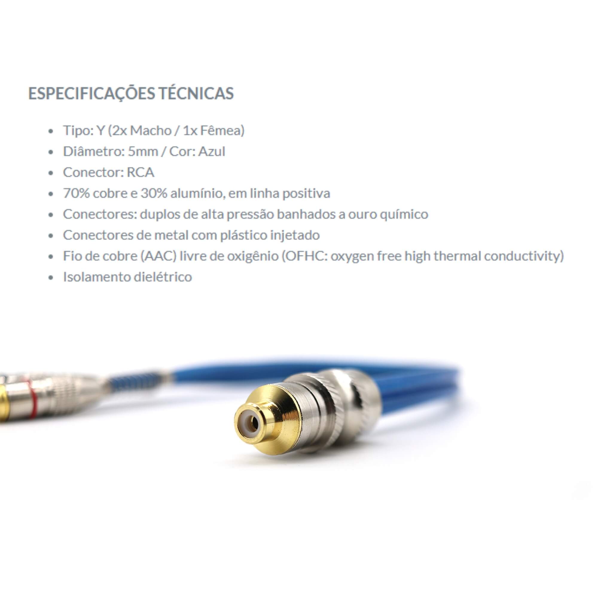 Cabo RCA Y Prime Plug de Metal 5mm Azul 1F 2M Svart Tech One - PW-B-0748