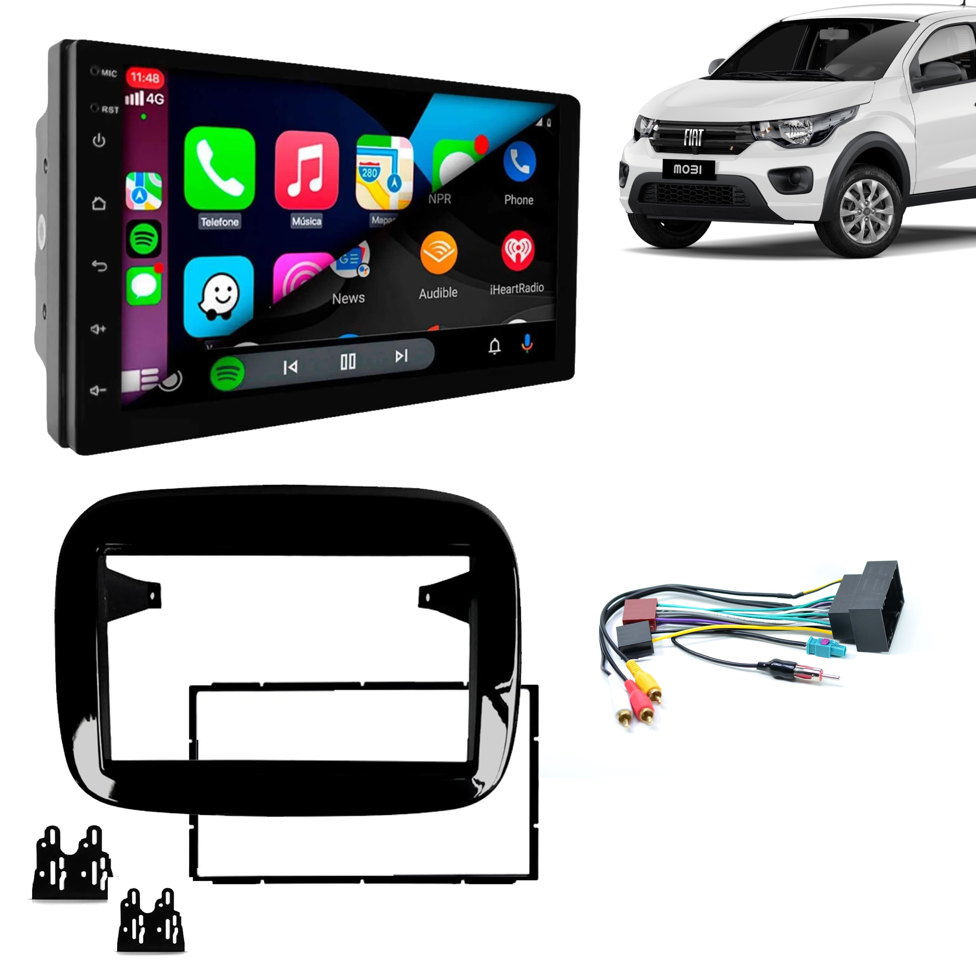 COMP Kit Multimidia Mobi 2016 a 2025 7" Pol QLED  Android 4+64GB + Moldura + Chicotes  HT-7240CA