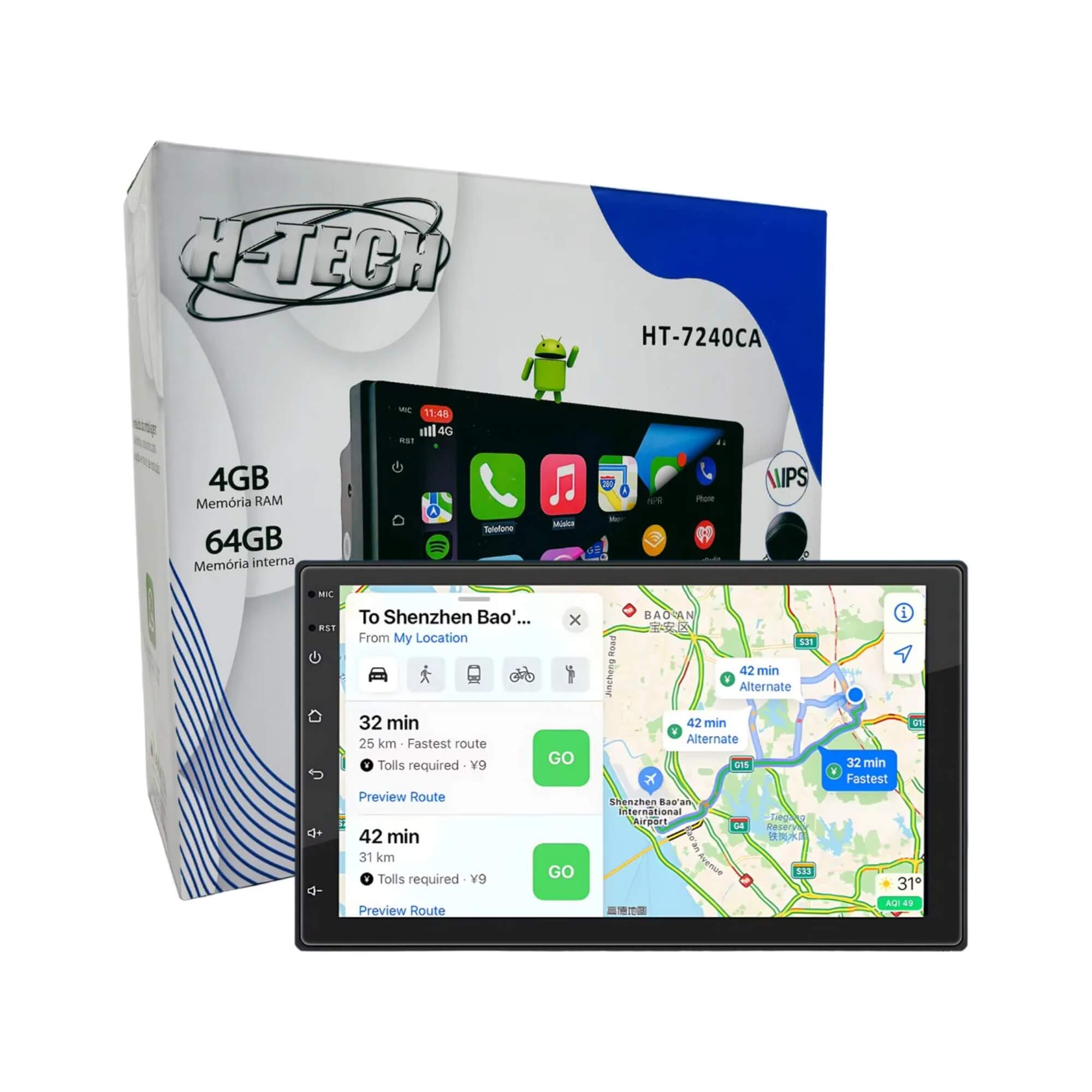 COMP Kit Multimidia Mobi 2016 a 2025 7" Pol QLED  Android 4+64GB + Moldura + Chicotes  HT-7240CA