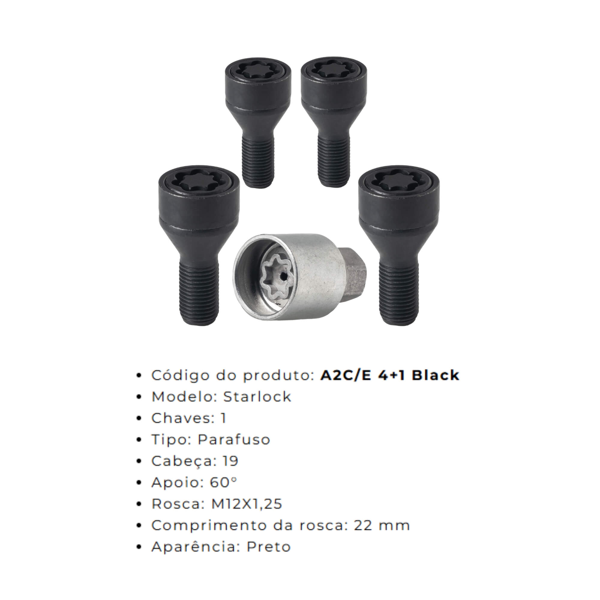 Kit Parafusos Antifurto Preto Starlock compatível c/ Fiat Farad - A2C/E 3912