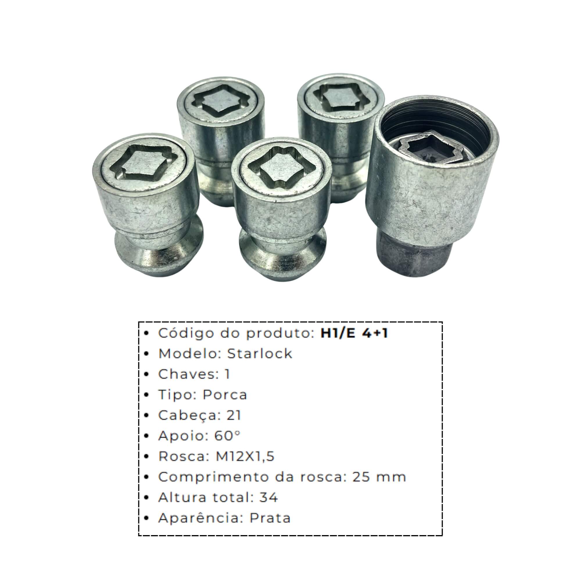 Kit Porcas Antifurto Starlock p/ BYD/Geely/Hyundai/JAC/KIA/Mitsubishi/Toyota Farad - H1/E 3942