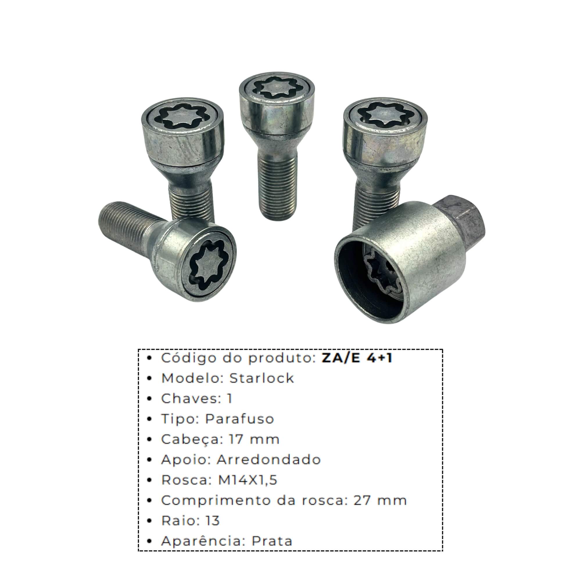 Kit Parafusos Antifurto Starlock compatível c/ Audi/Chery/Ford/Jaecoo/Omoda/VW Farad - ZA/E 4037
