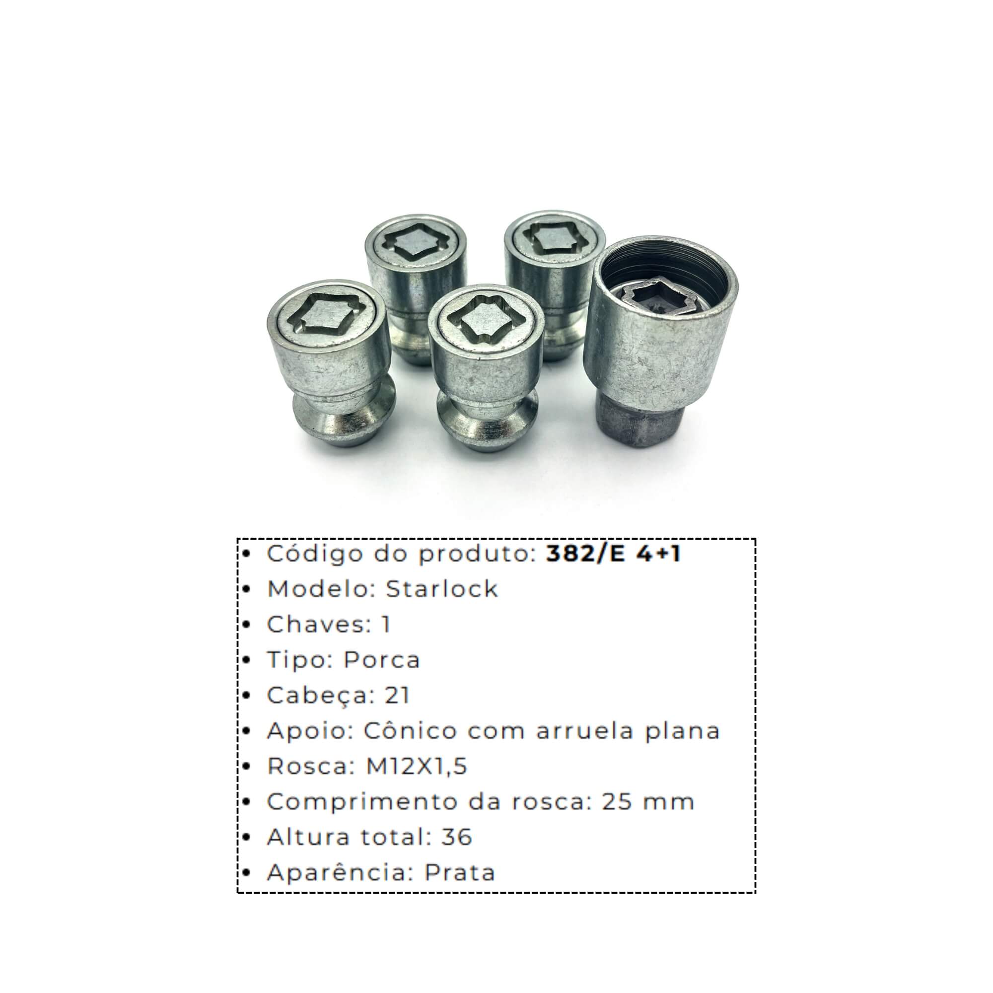 Kit Porcas Antifurto Starlock compatível c/ Dodge/Fiat/Lexus/Lifan/Toyota Farad - 382/E 3987
