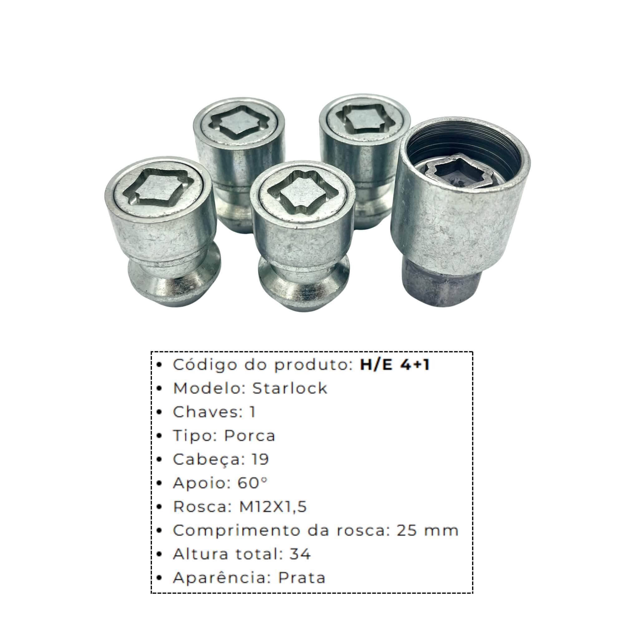Kit Porcas Antifurto Starlock compatível c/ Chevrolet/Fiat/Foton/GWM/Volvo Farad - H/E 3919