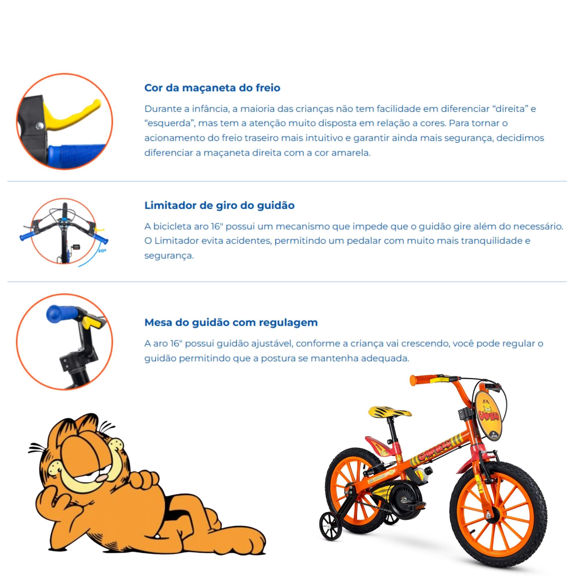 Bicicleta Infantil Aro 16 Garfield +5 Anos Nathor - 108021070001