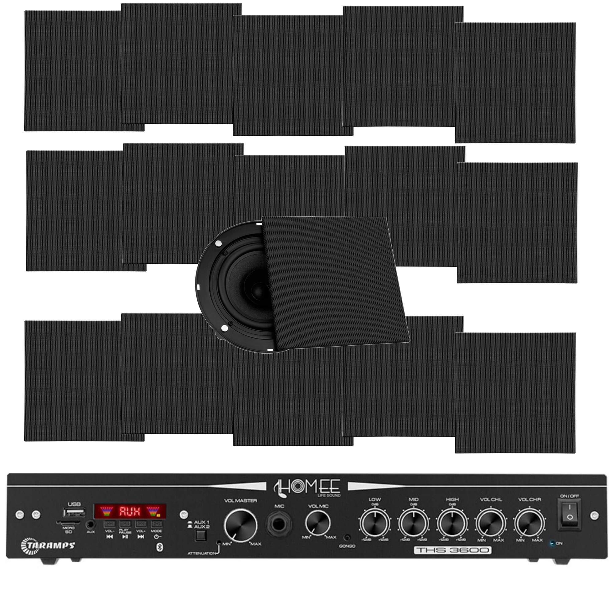 COMP Kit Amplificador Ths 3600 Taramps + 16 Arandelas Taramps Preto 120 W