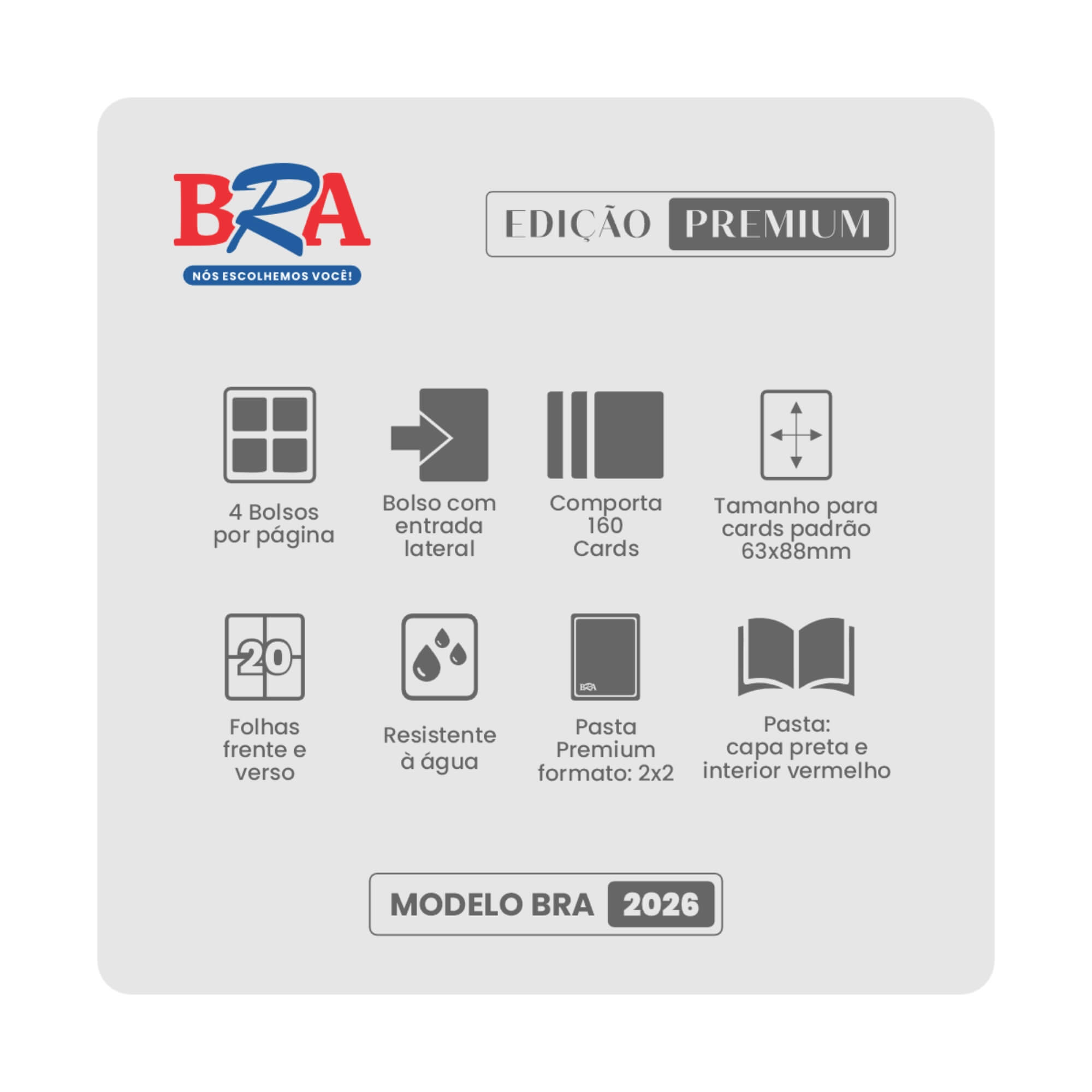 Pasta Premium 2x2 Preta/Vermelha com 20 Folhas BRA - BC-2040-1