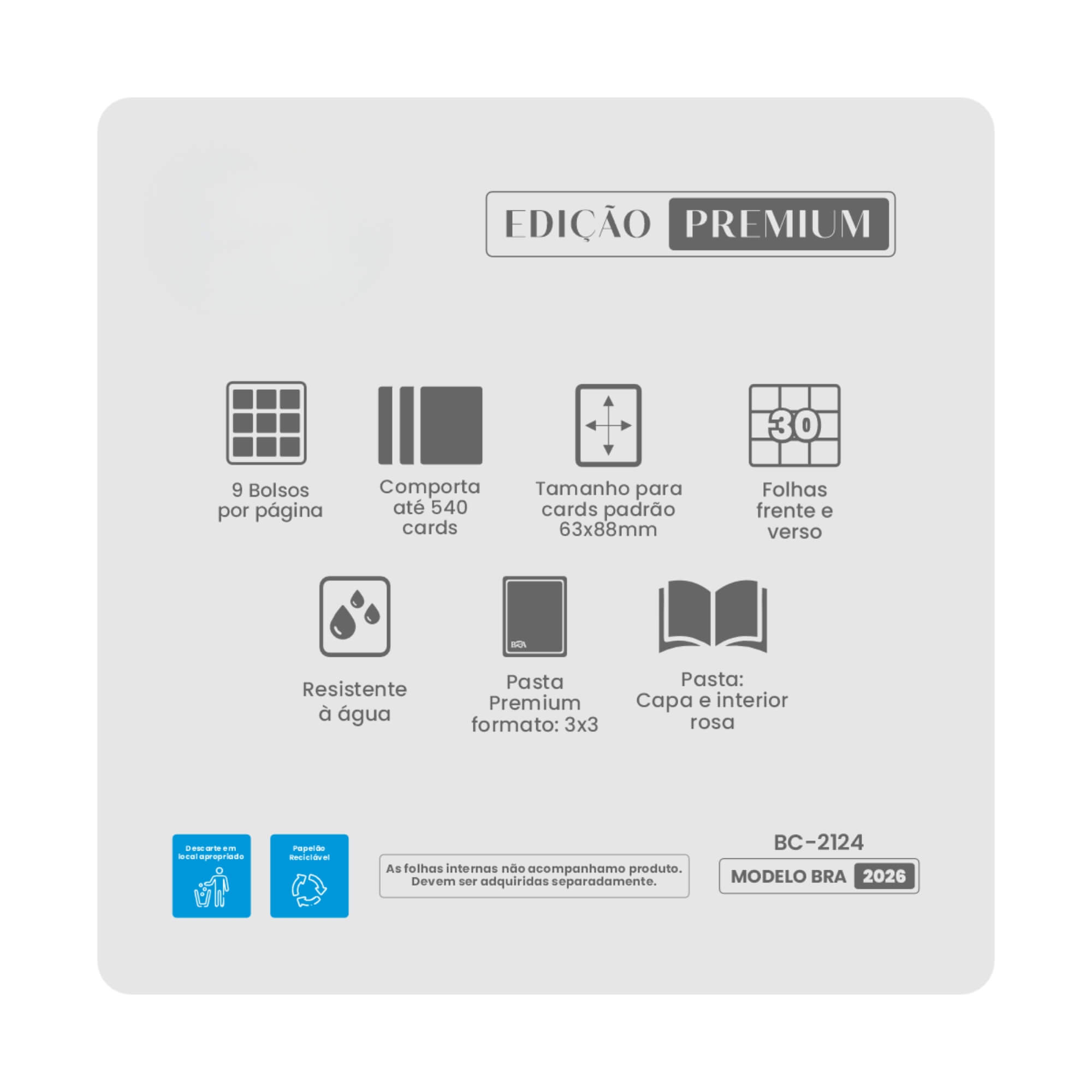 Pasta Premium 3x3 Azul Piscina com 20 Folhas Frente e Verso BRA - BC-2052C