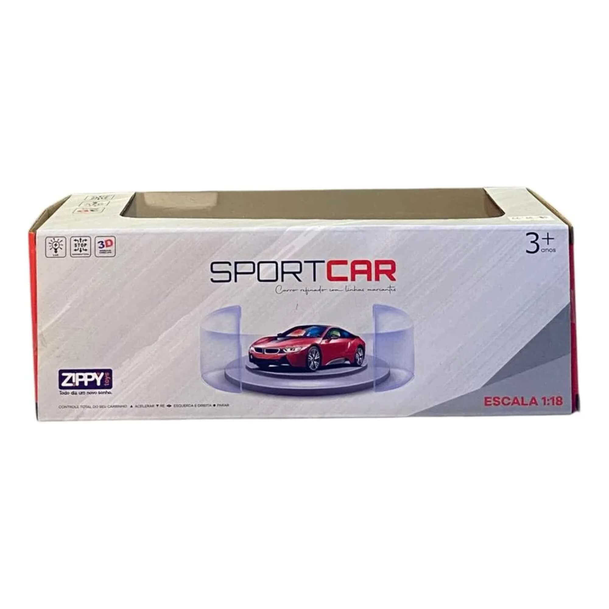 Sport Car Amarelo 20cm com Controle Remoto e Led Zippy Toys - 10504 RC24378