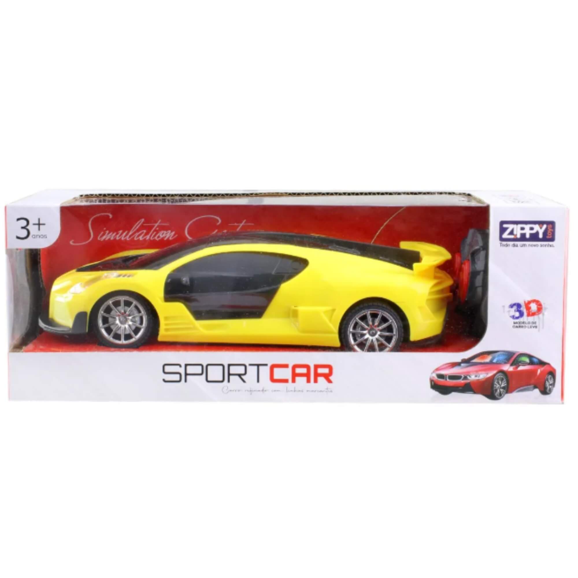 Sport Car Amarelo 20cm com Controle Remoto e Led Zippy Toys - 10504 RC24378