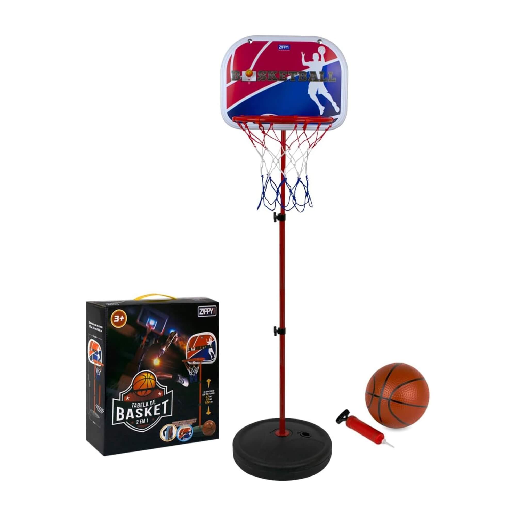 Tabela de Basquete 2 em 1 Ajustável c/ Bomba e Bola Zippy Toys - 8601
