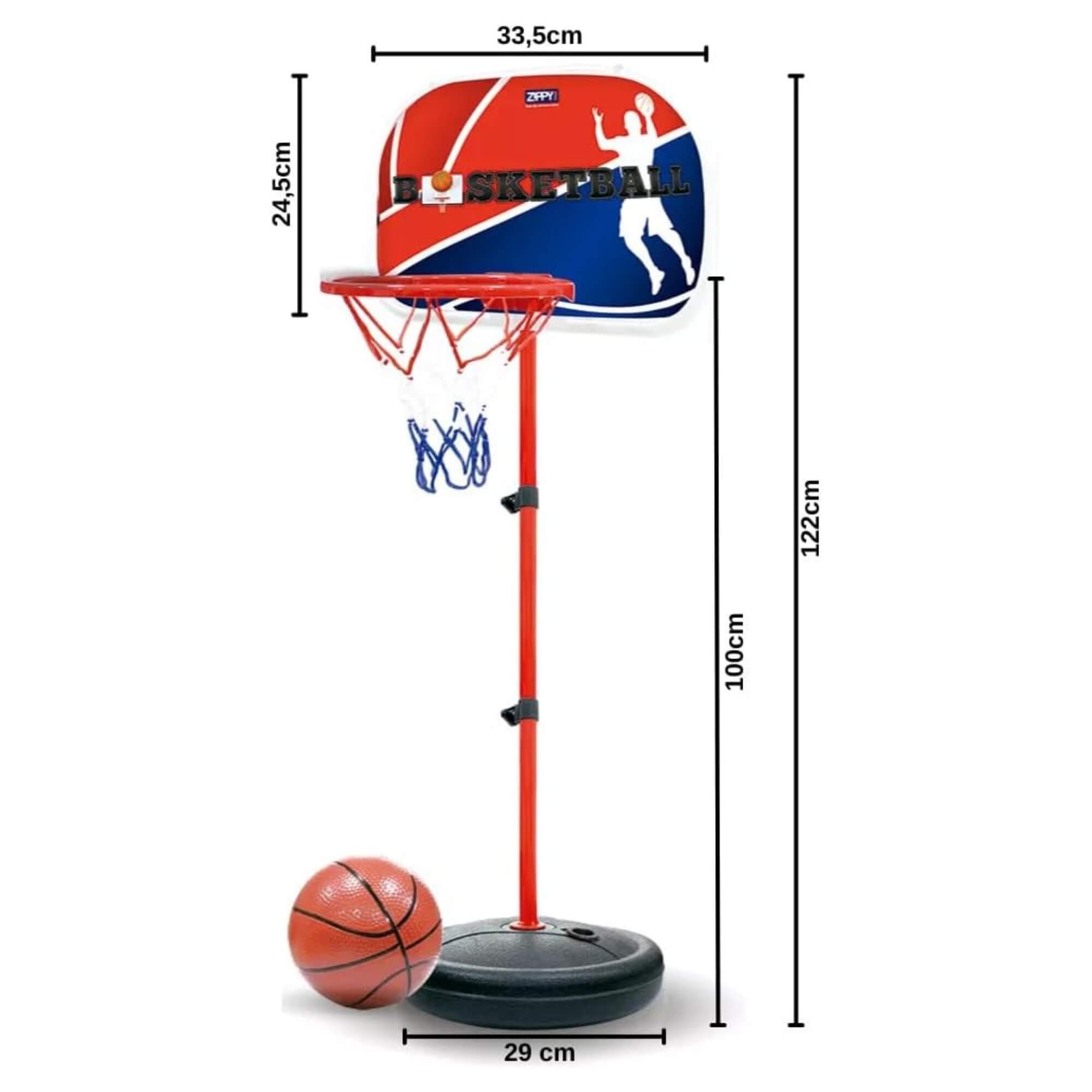 Tabela de Basquete 2 em 1 Ajustável c/ Bomba e Bola Zippy Toys - 8601
