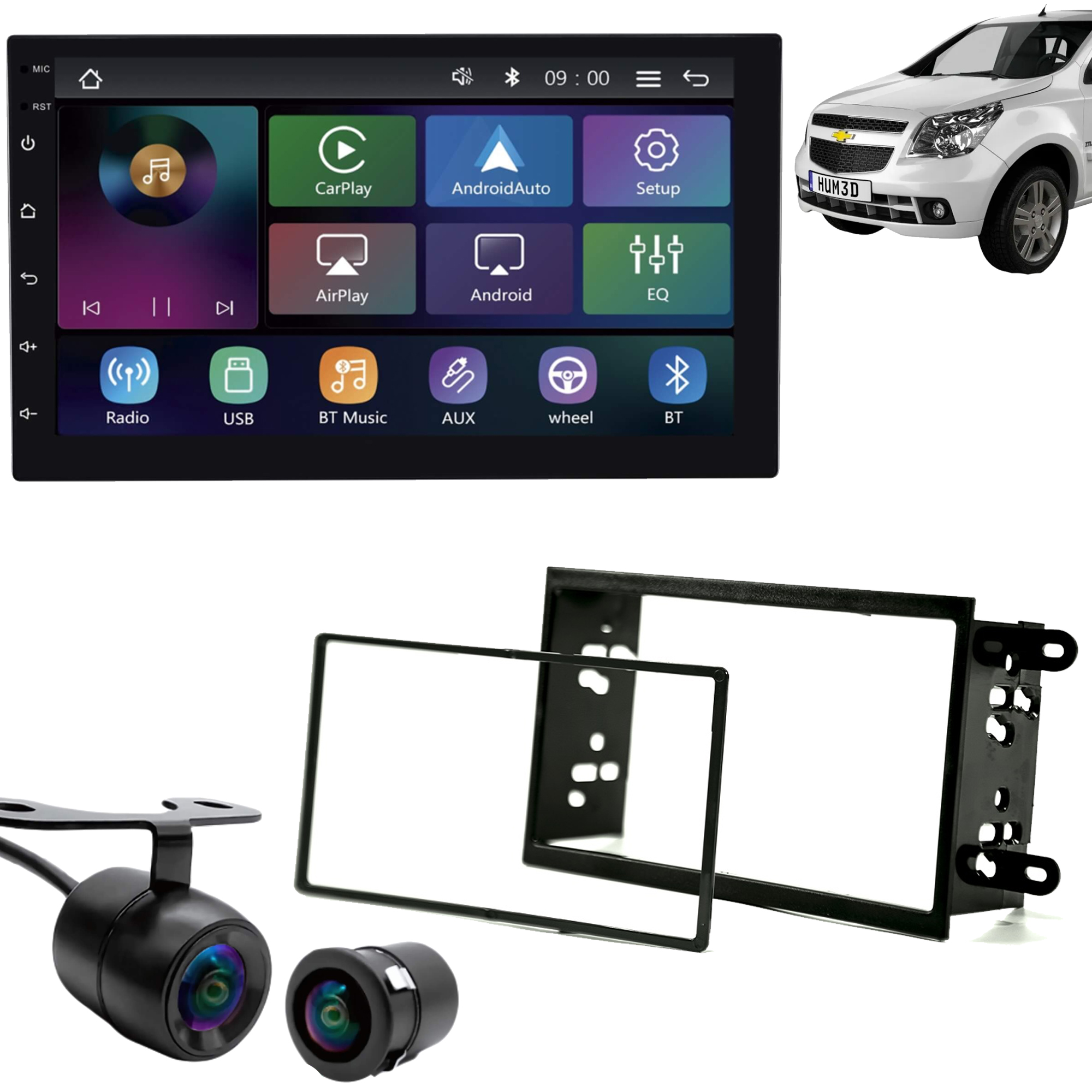 COMP Kit Multimídia 7" Carplay S/ Fio  Capacitiva + Cãmera de ré + Moldura Agile -  RS7200BR MI