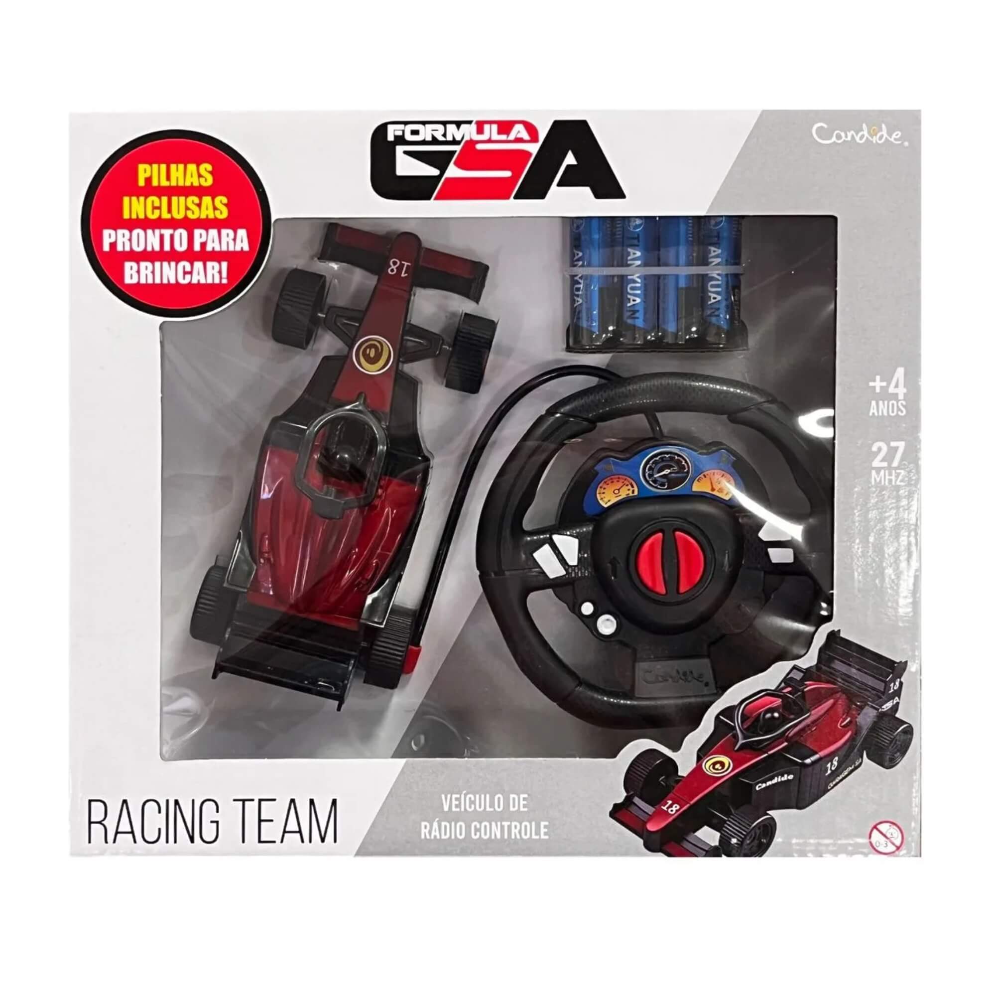 Carrinho de Controle Remoto Fórmula GSA Racing Team Sortido e Unitário Candide - 35005