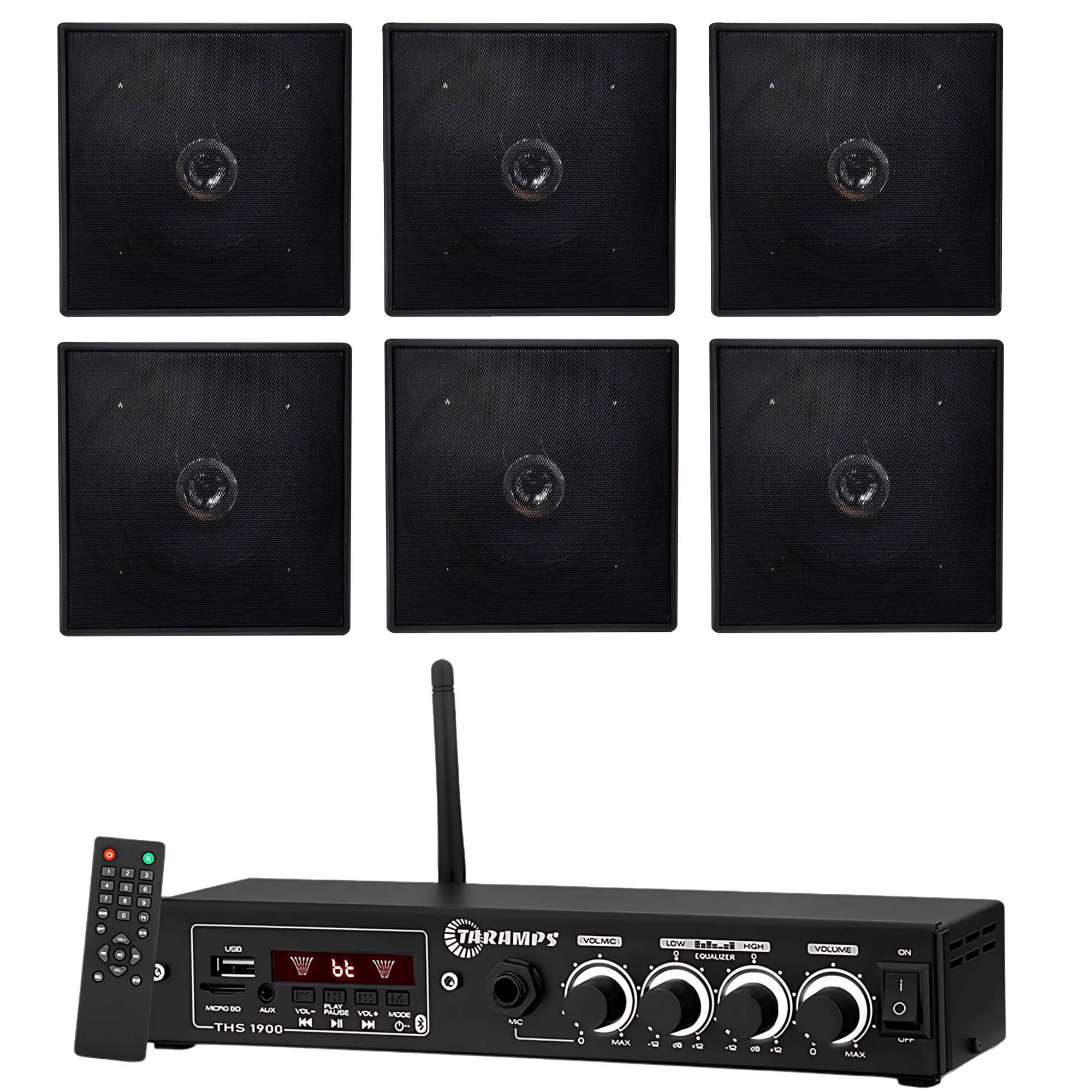 COMP Kit Amplificador THS 1900 60W Rms Receiver Taramps + 6 arandelas Leson Preta