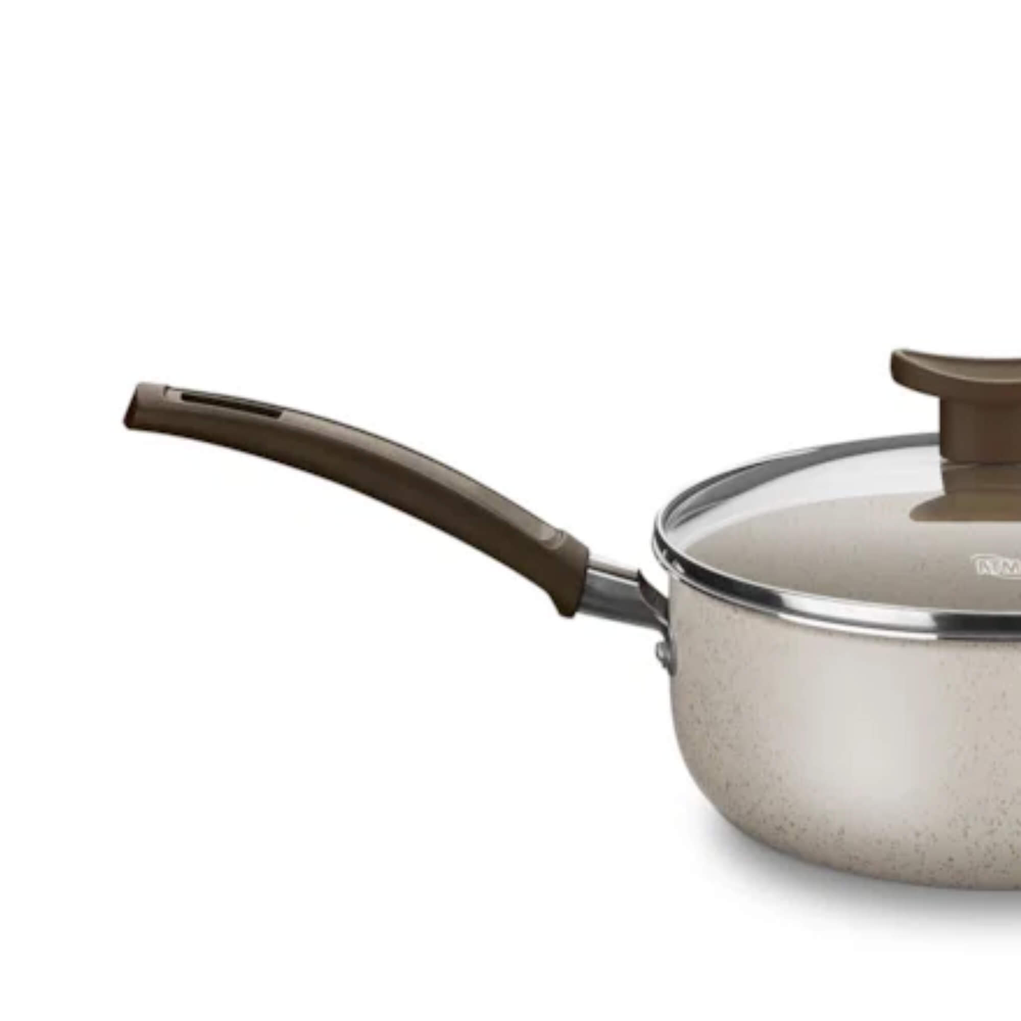 Panela de Alumínio Superflon Aura Cor Baunilha com Tampa de Vidro Nº16 1,4L MTA - 1260