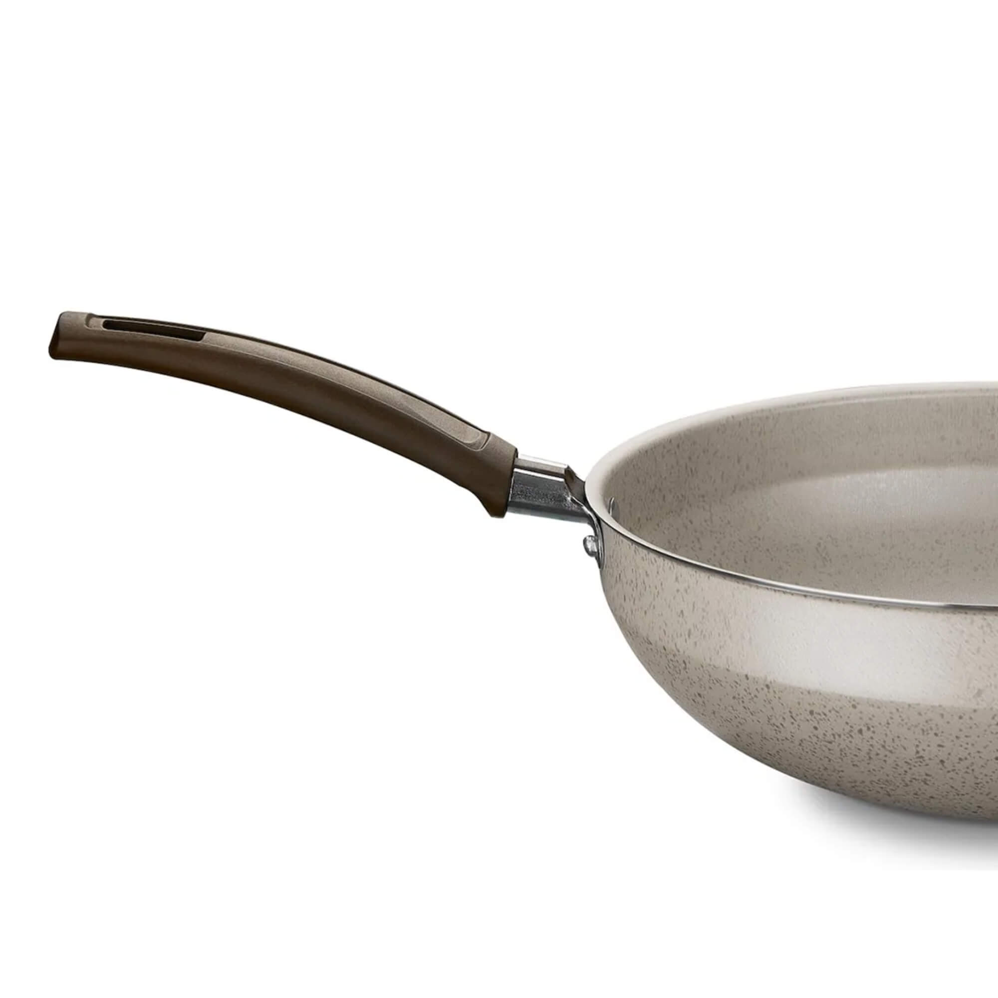 Panela Wok de Alumínio Superflon Tampa de Vidro Cor Baunilha Nº24 2,8L MTA - 1270