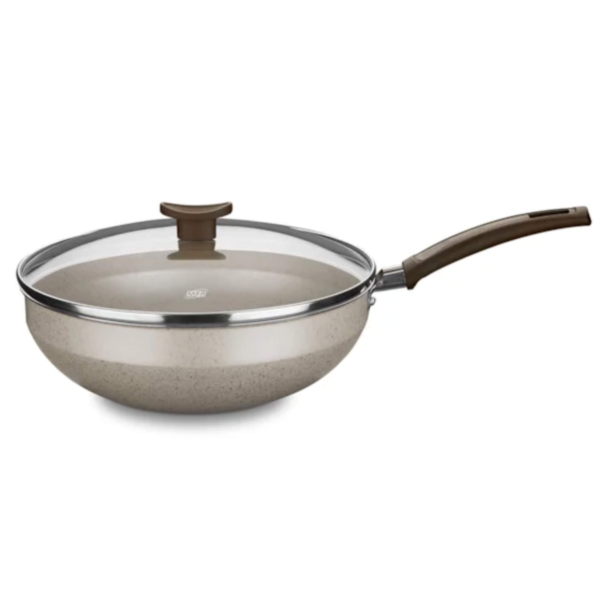 Panela Wok de Alumínio Superflon Tampa de Vidro Cor Baunilha Nº24 2,8L MTA - 1270