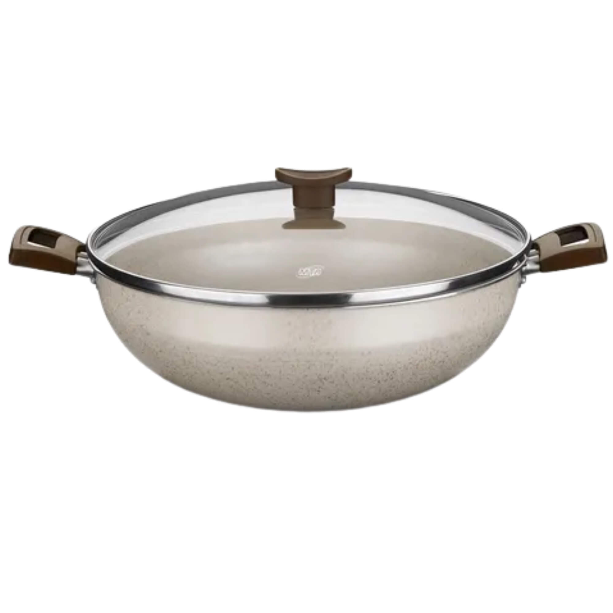Panela Wok com Tampa de Vidro Aura Cor Baunilha 4,3L Nº28 de Alúminio Superflon MTA - 1271