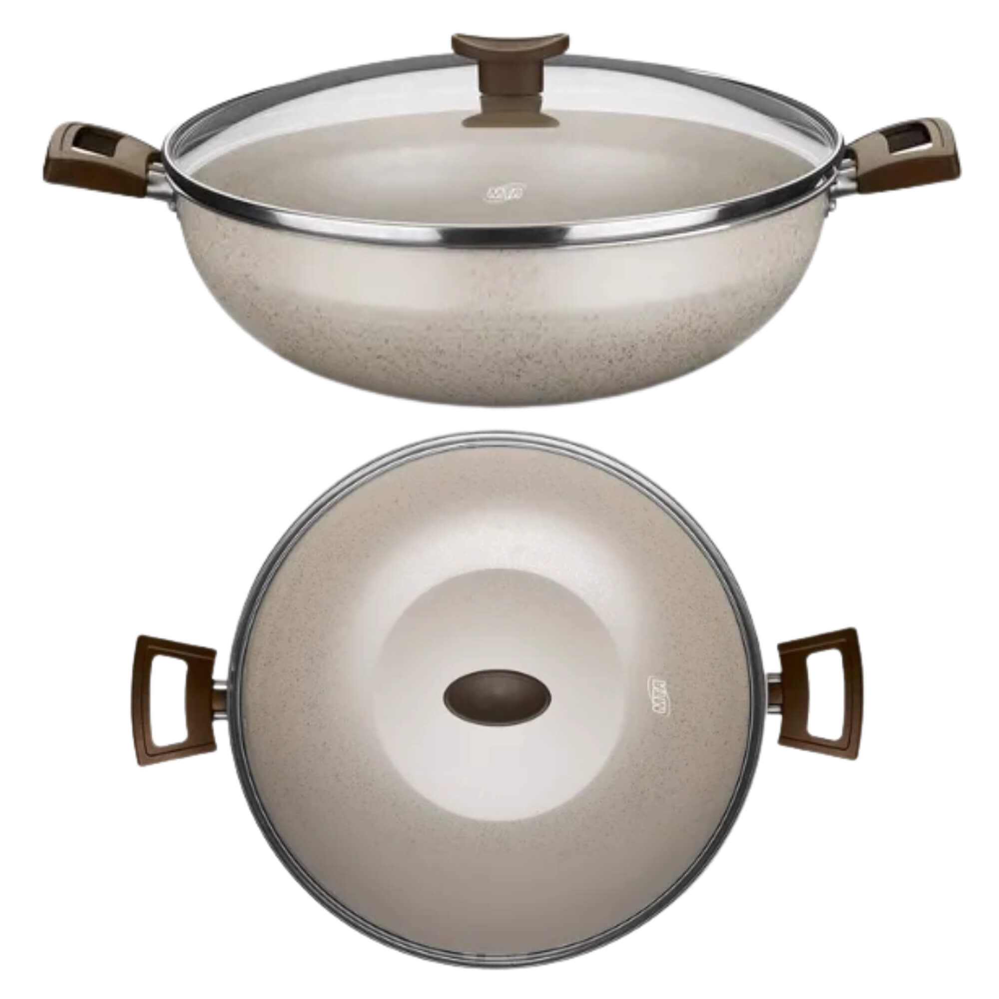 Panela Wok com Tampa de Vidro Aura Cor Baunilha 4,3L Nº28 de Alúminio Superflon MTA - 1271