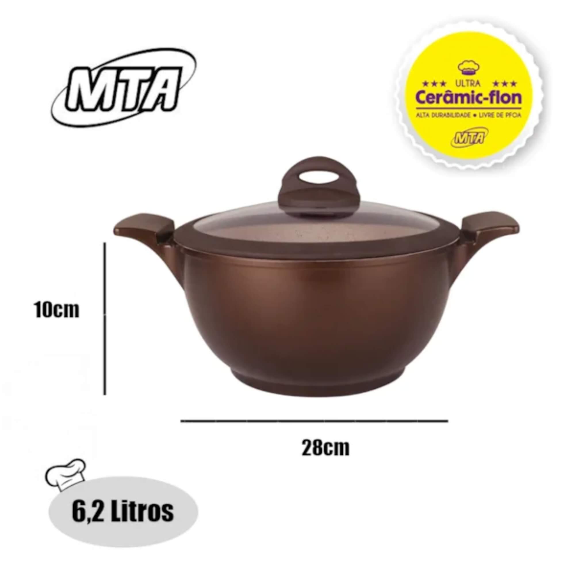 Panela Caçarola Belga Indução Cerâmic Flon 6,2L Nº28 Cor Marrom MTA - 8442