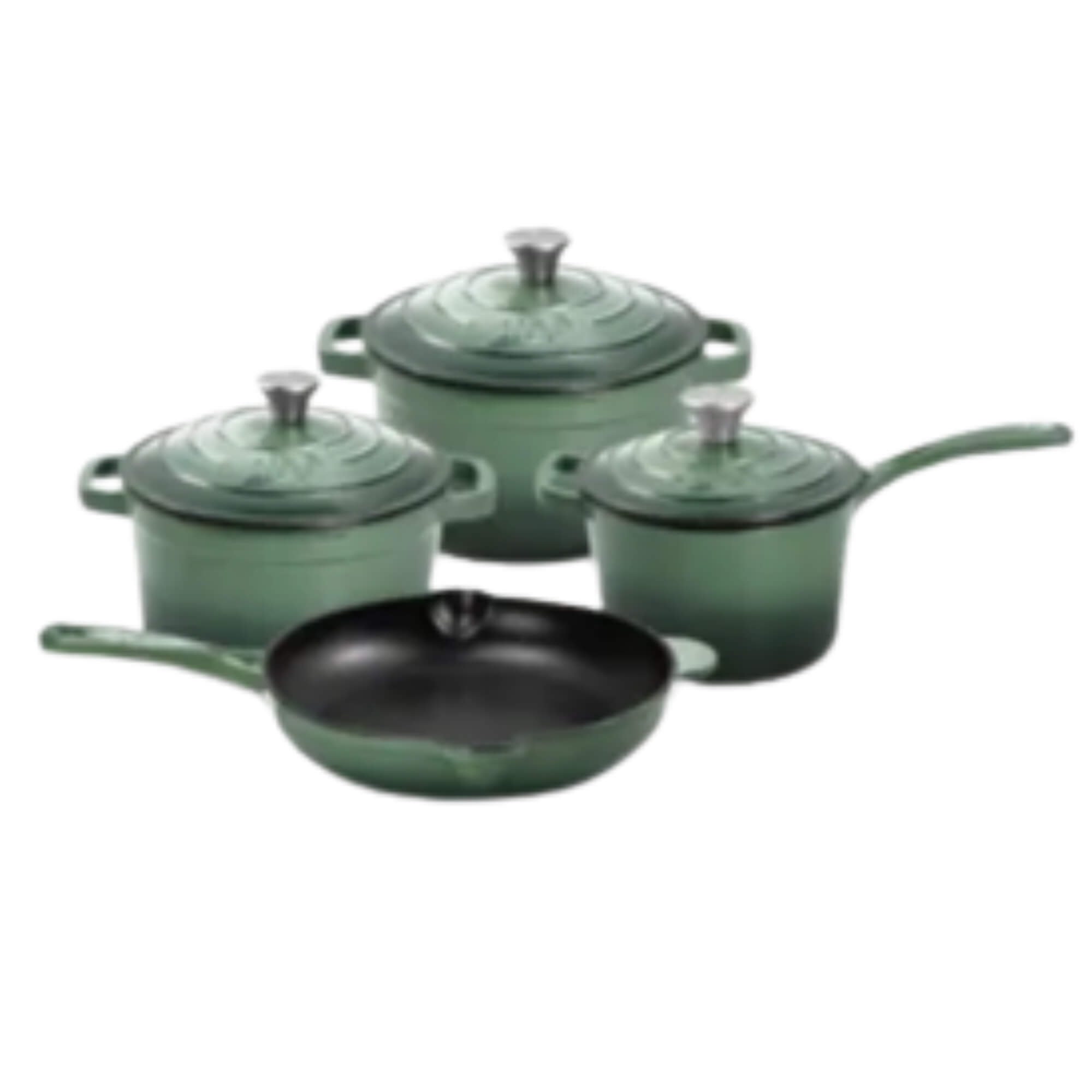 Jogo de Panelas de Ferro Fundido Esmaltado 4 Peças Verde Oliva/Preto MTA - 1220