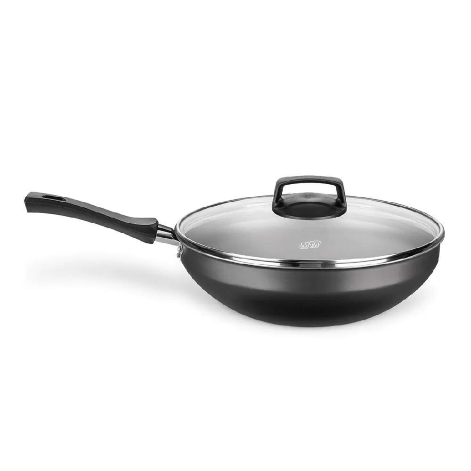 Frigideira Wok Antiaderente 2,8L Alumínio Grafite com Tampa de Vidro MTA - 921
